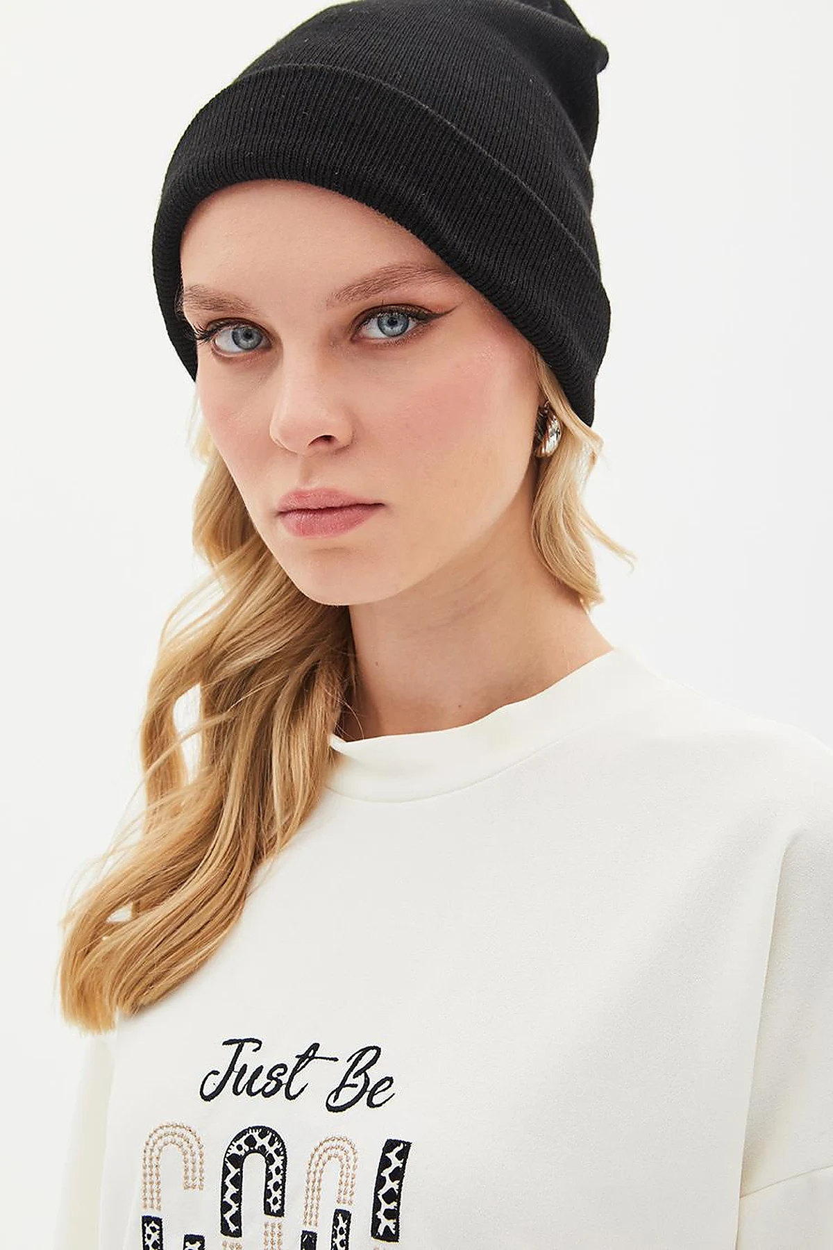 Slogan Embroidered Sweat Ecru