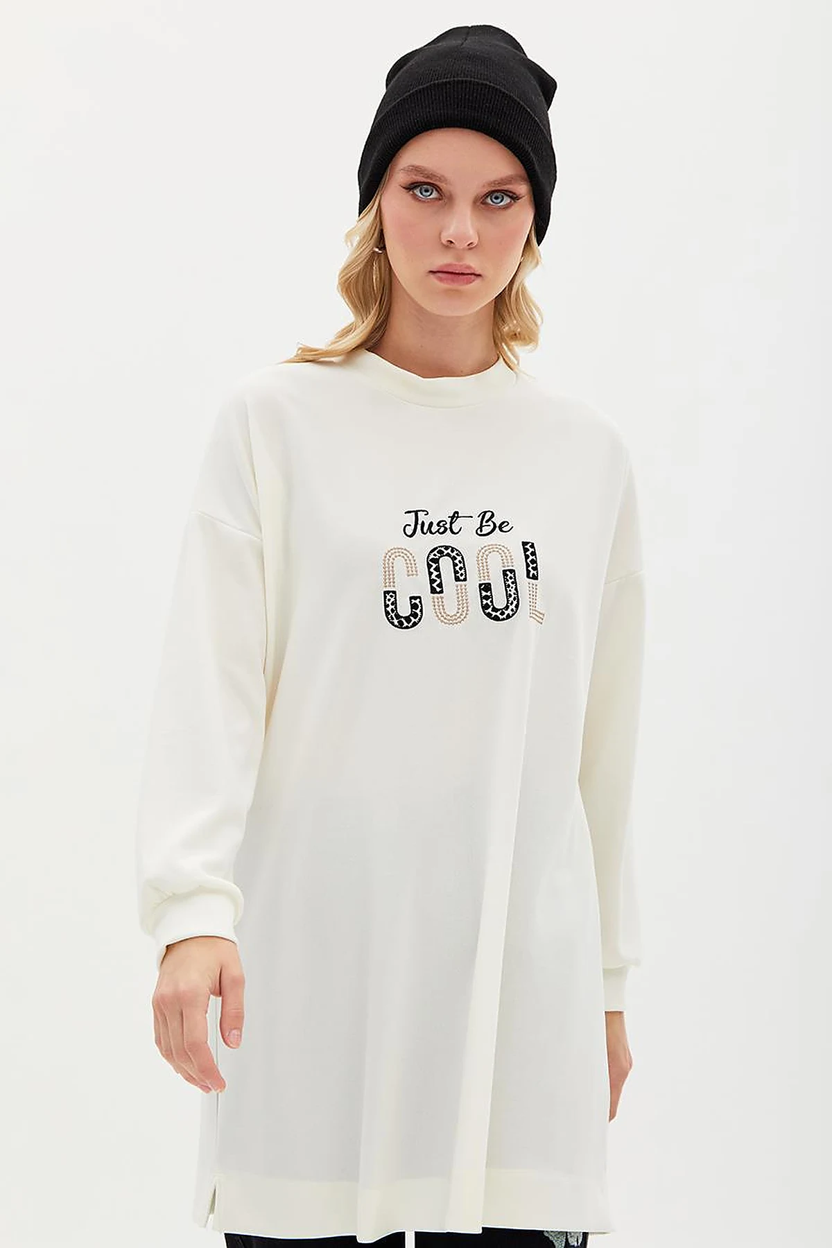 Slogan Embroidered Sweat Ecru