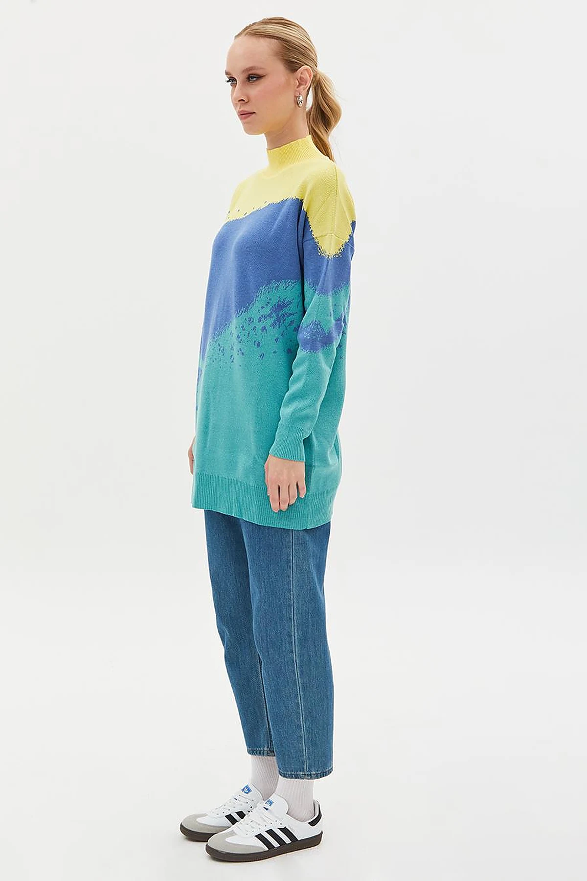 Abstract Patterned Colorful Knitwear Tunic Mint