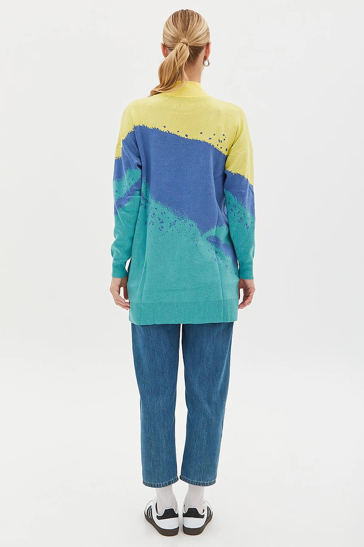 Abstract Patterned Colorful Knitwear Tunic Mint