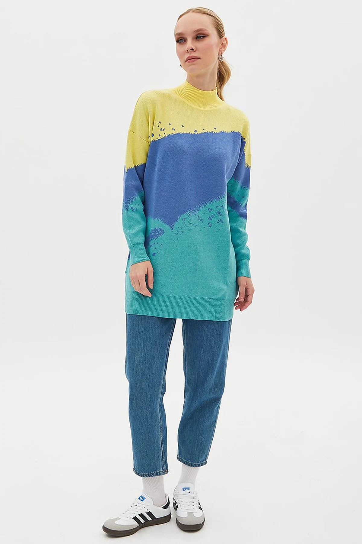 Abstract Patterned Colorful Knitwear Tunic Mint