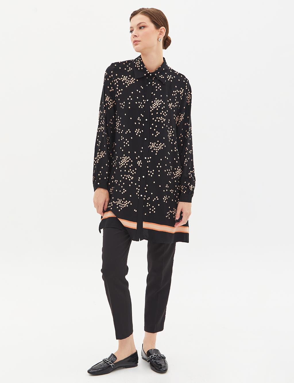 Polka Dot Garnished Tunic Black