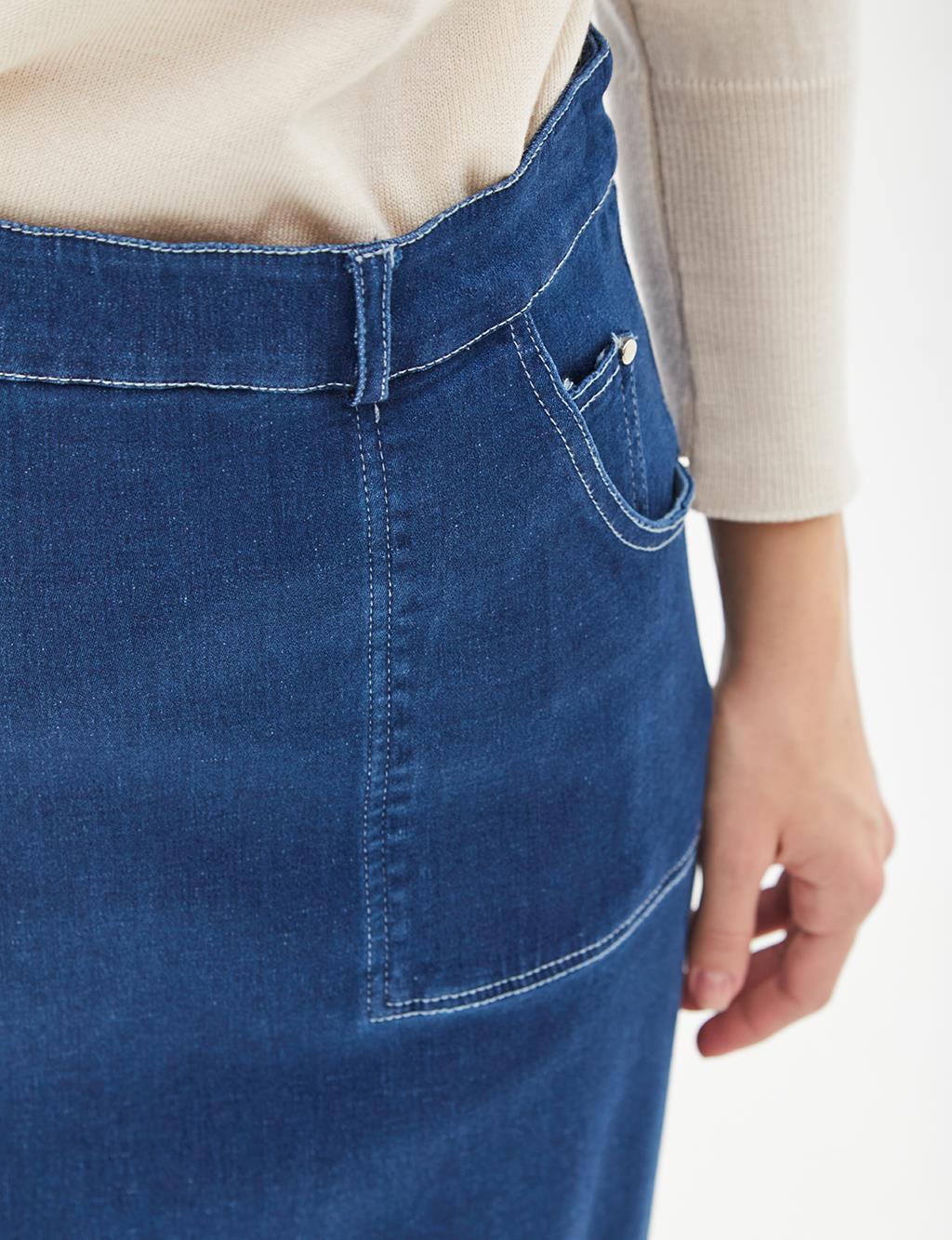 Mini Slit Pocket Denim Skirt Dark Navy Blue