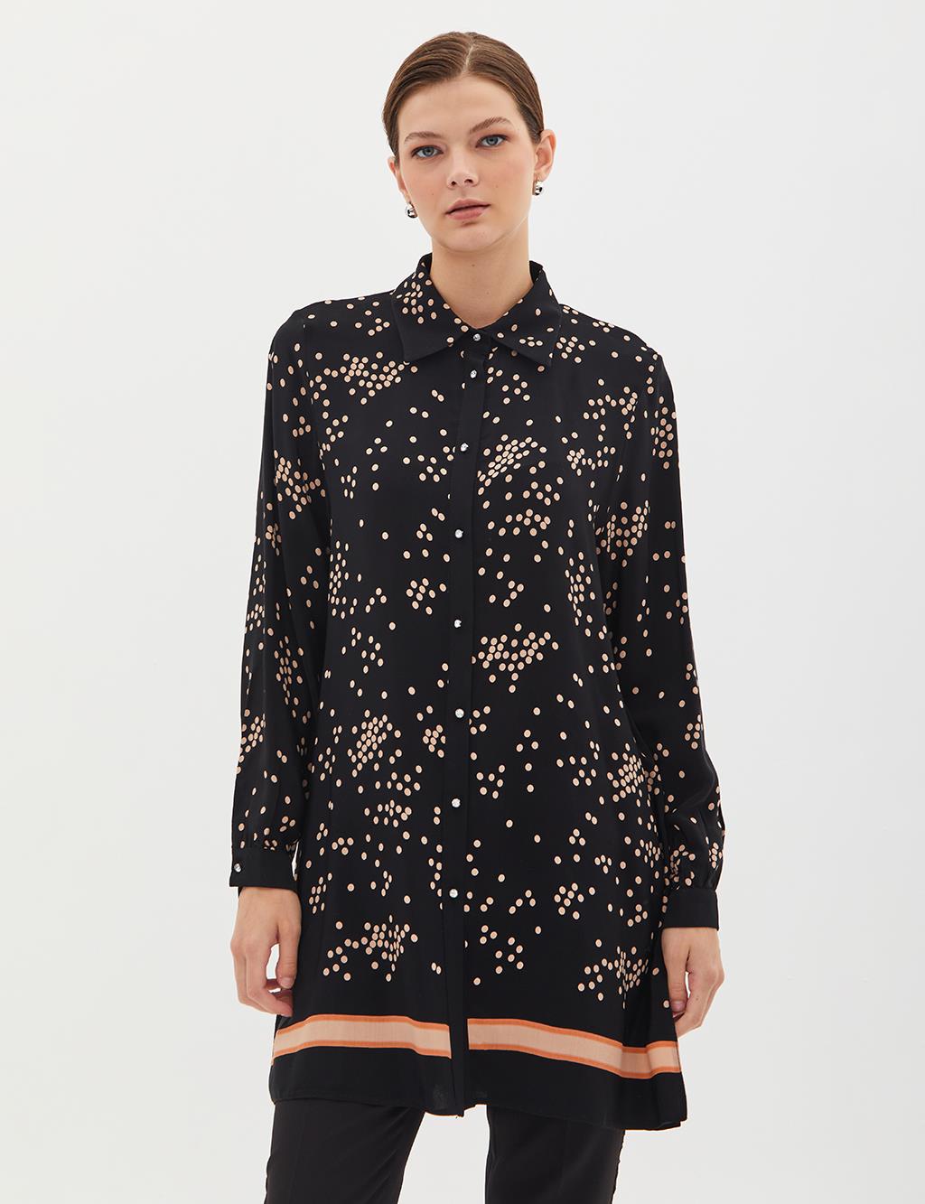 Polka Dot Garnished Tunic Black