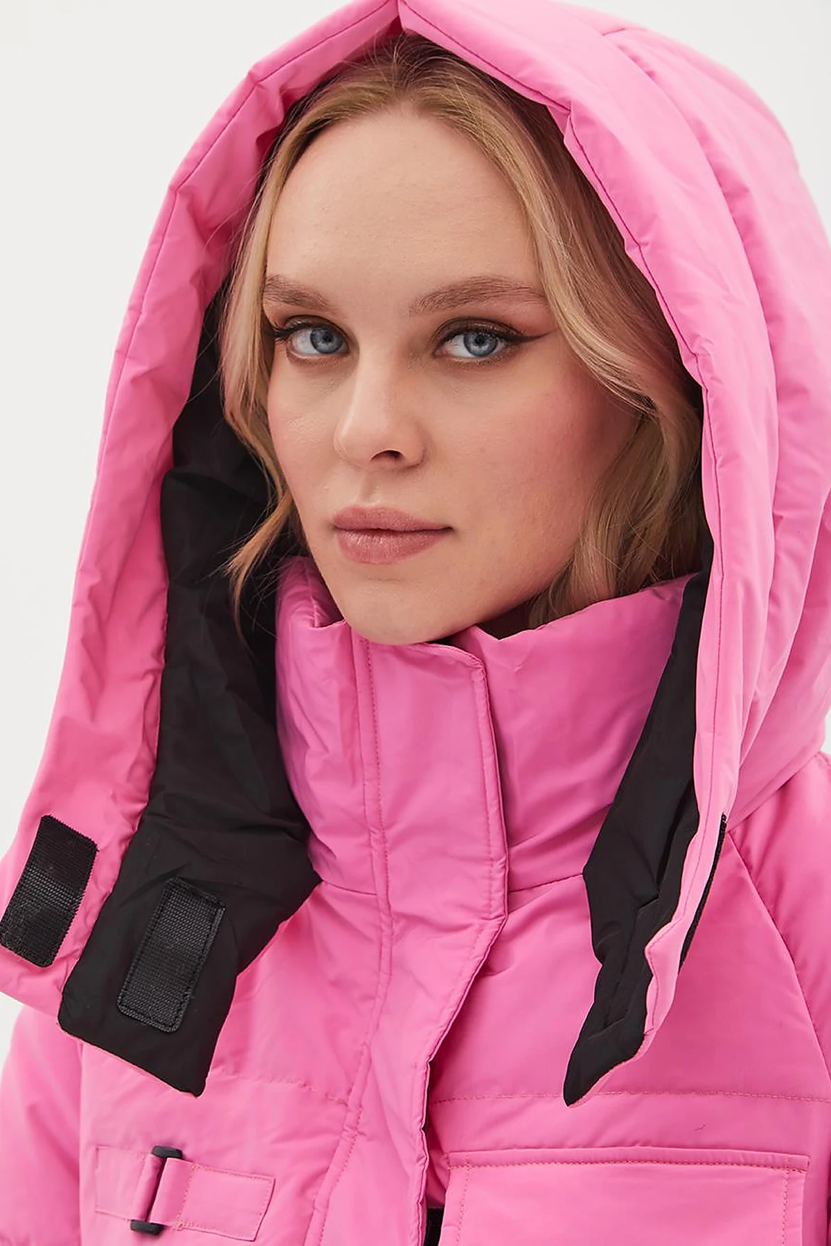 Pocket Detail Stand-up Collar Goose Feather Coat Pink