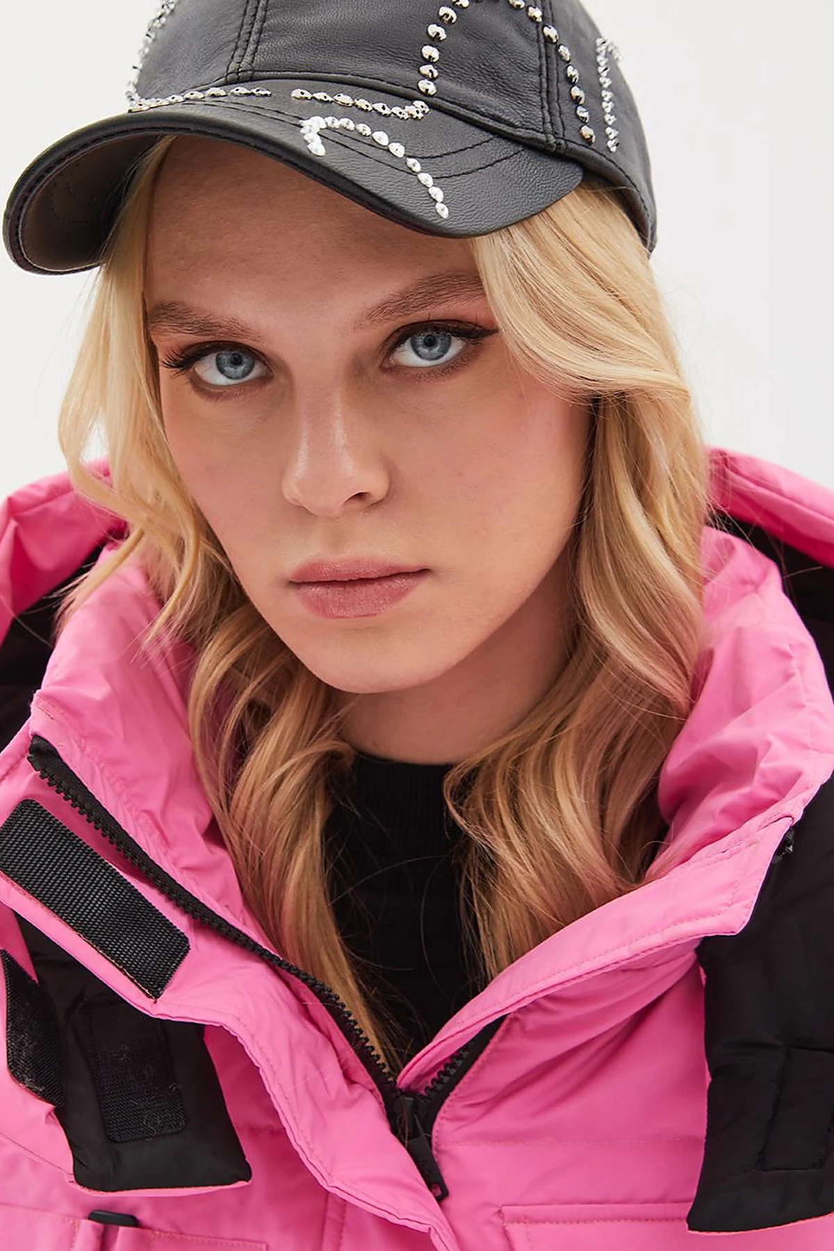 Pocket Detail Stand-up Collar Goose Feather Coat Pink