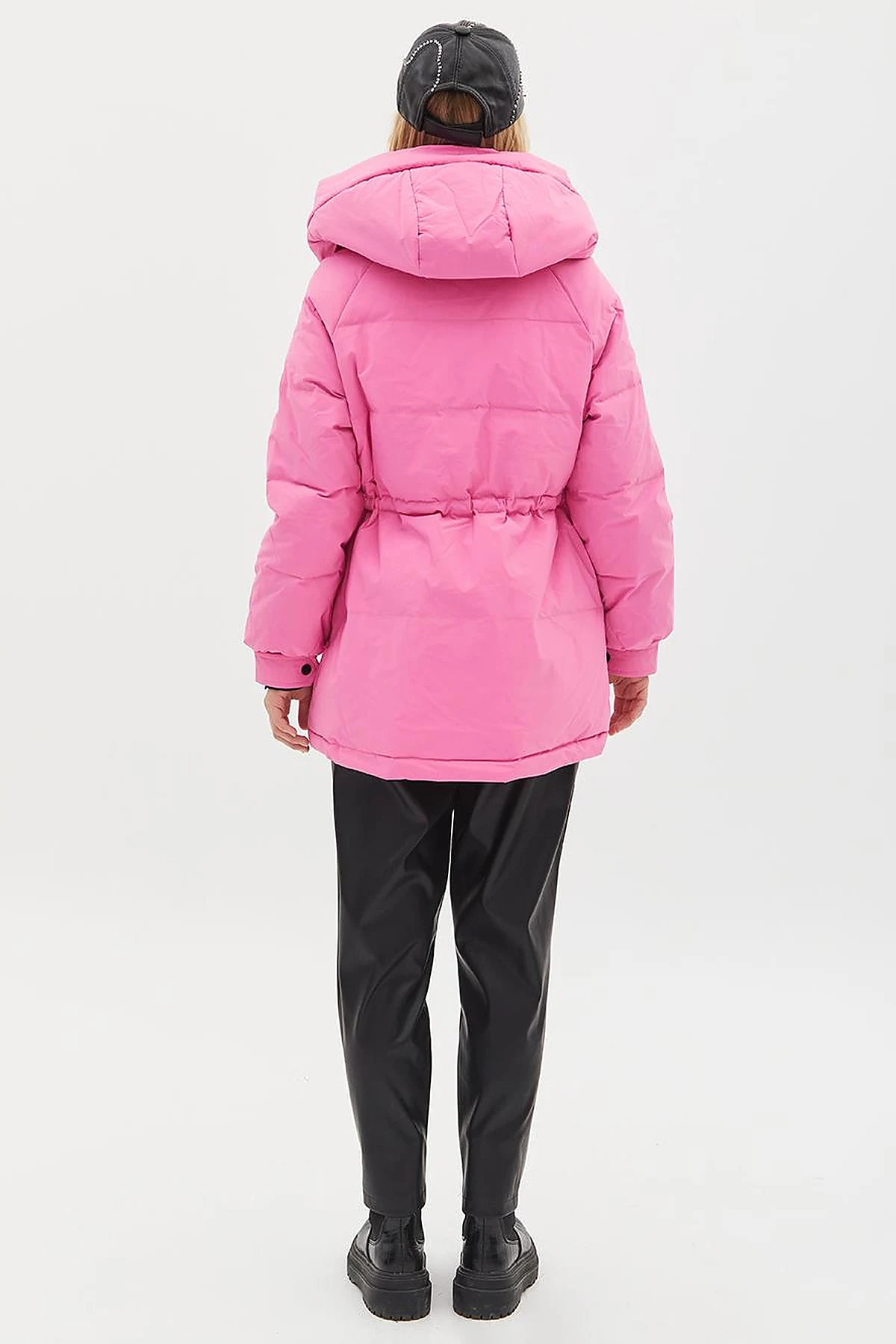 Pocket Detail Stand-up Collar Goose Feather Coat Pink