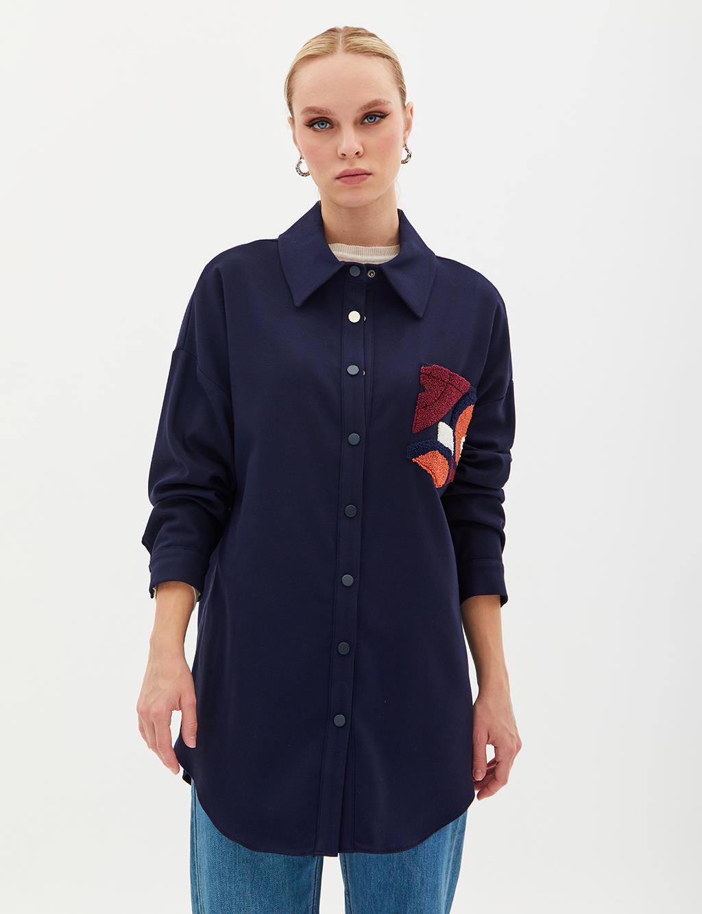 Woven Design Tunic Navy Blue