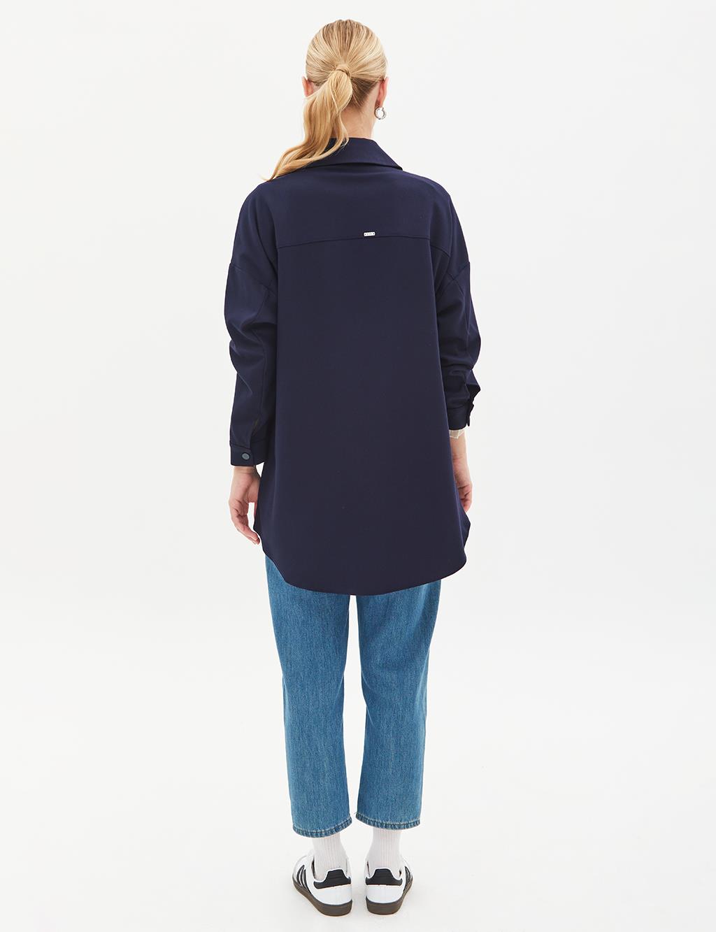 Woven Design Tunic Navy Blue