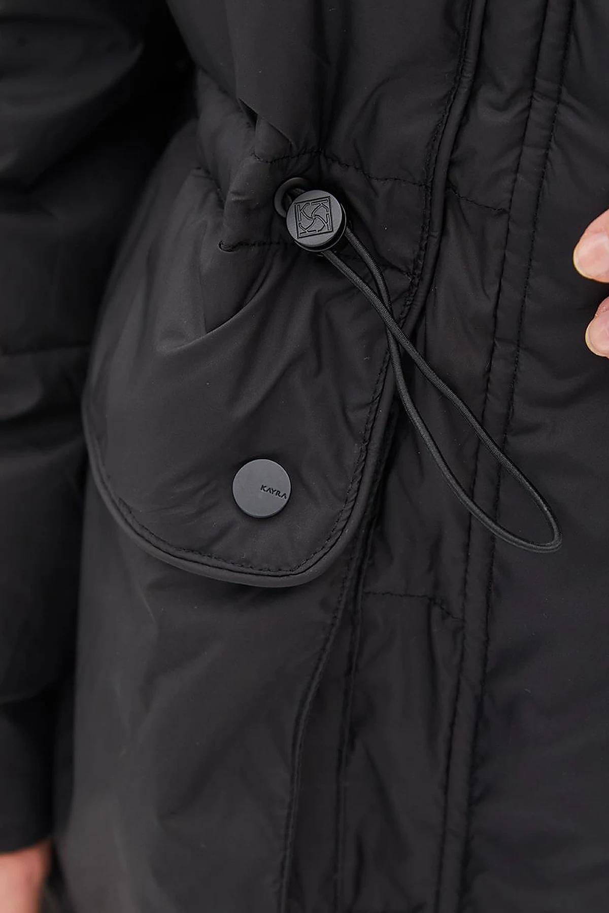 Faux Fur Fabric Garnished Goose Down Coat Black
