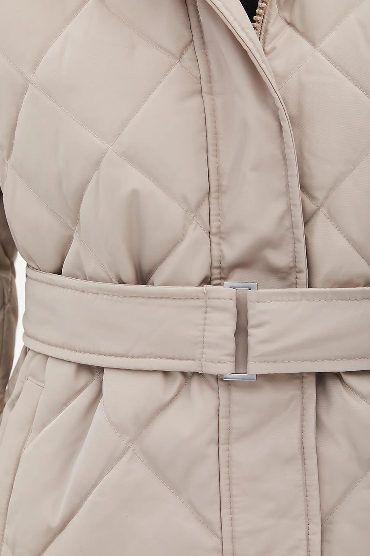 Diamond Patterned Faux Fur Goose Feather Coat Stone
