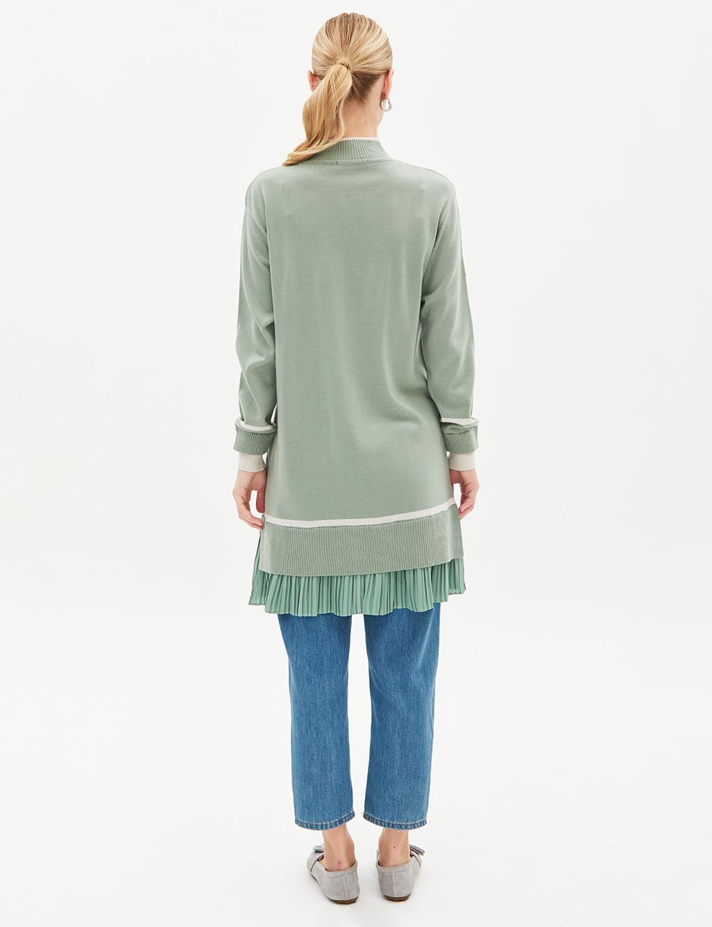 Layer Detailed Pleated Skirt Tunic Moss Green