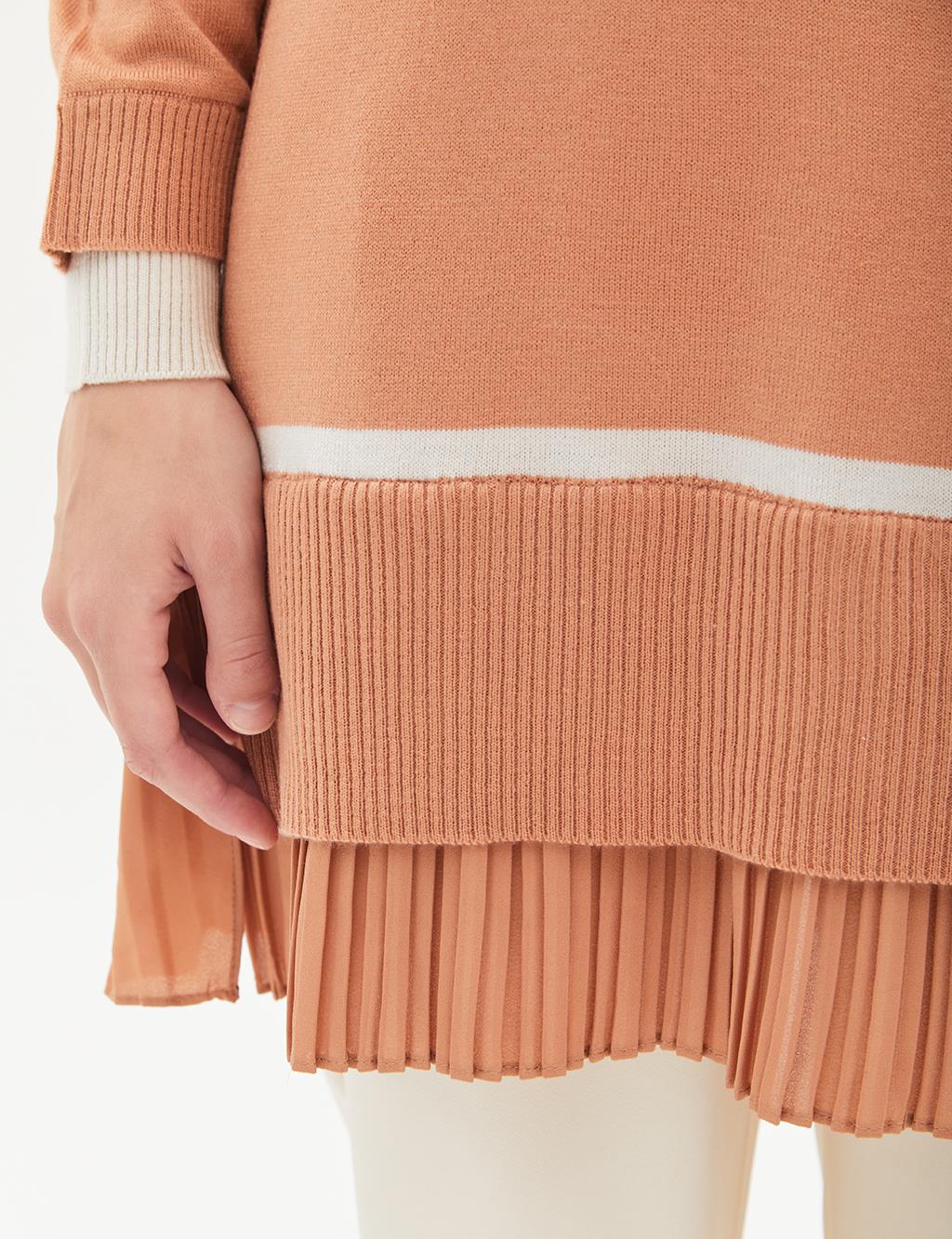 Layer Detailed Pleated Skirt Tunic Salmon