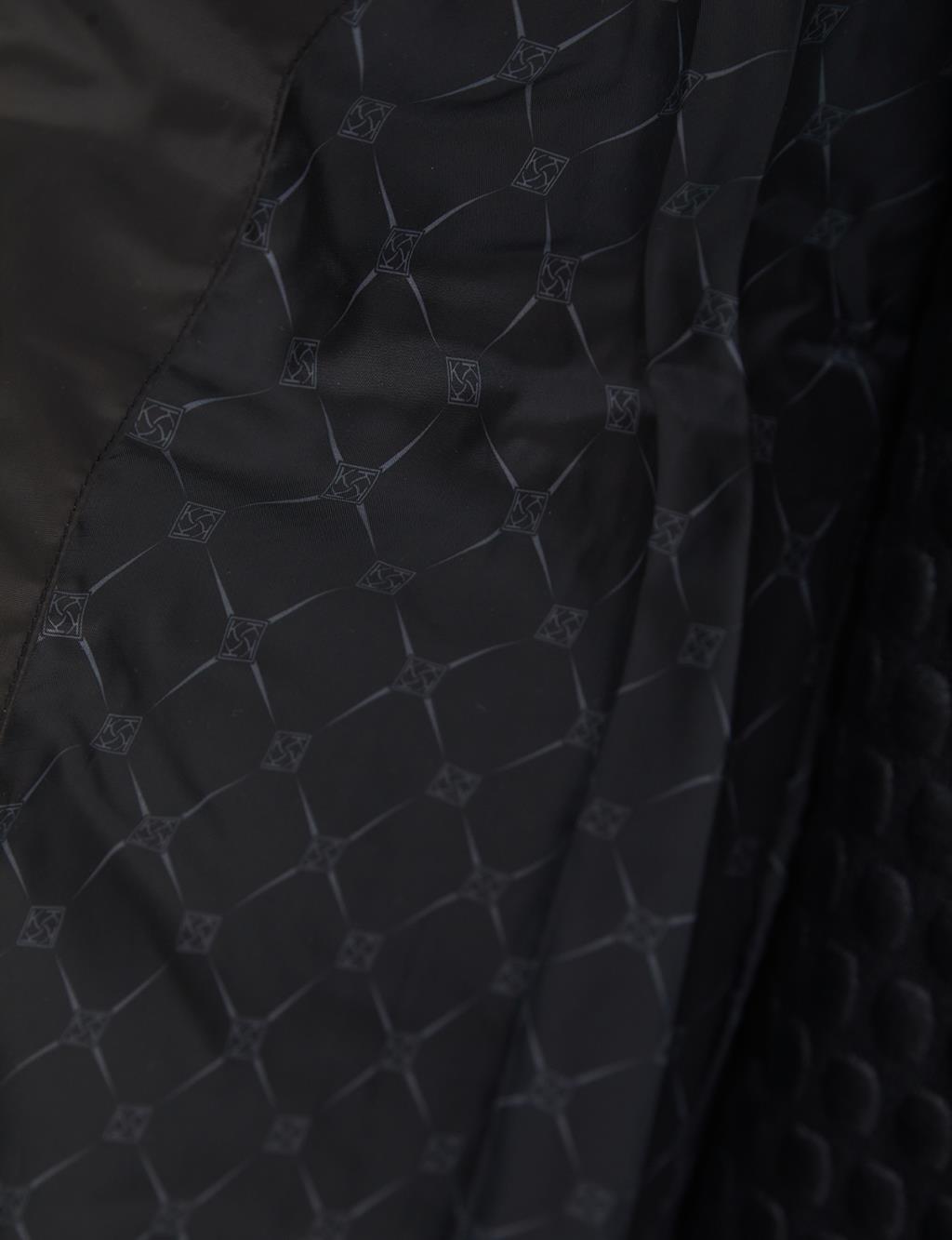 Diamond Patterned Faux Fur Goose Down Coat Black