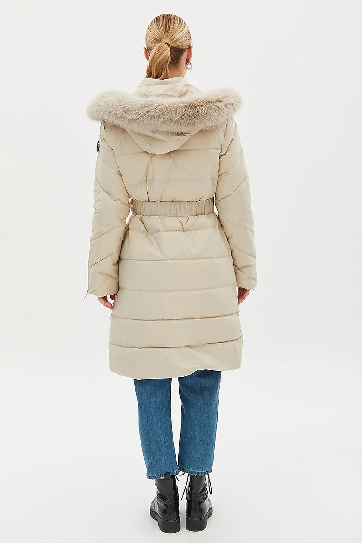 Removable Hooded Goose Down Coat Cream
