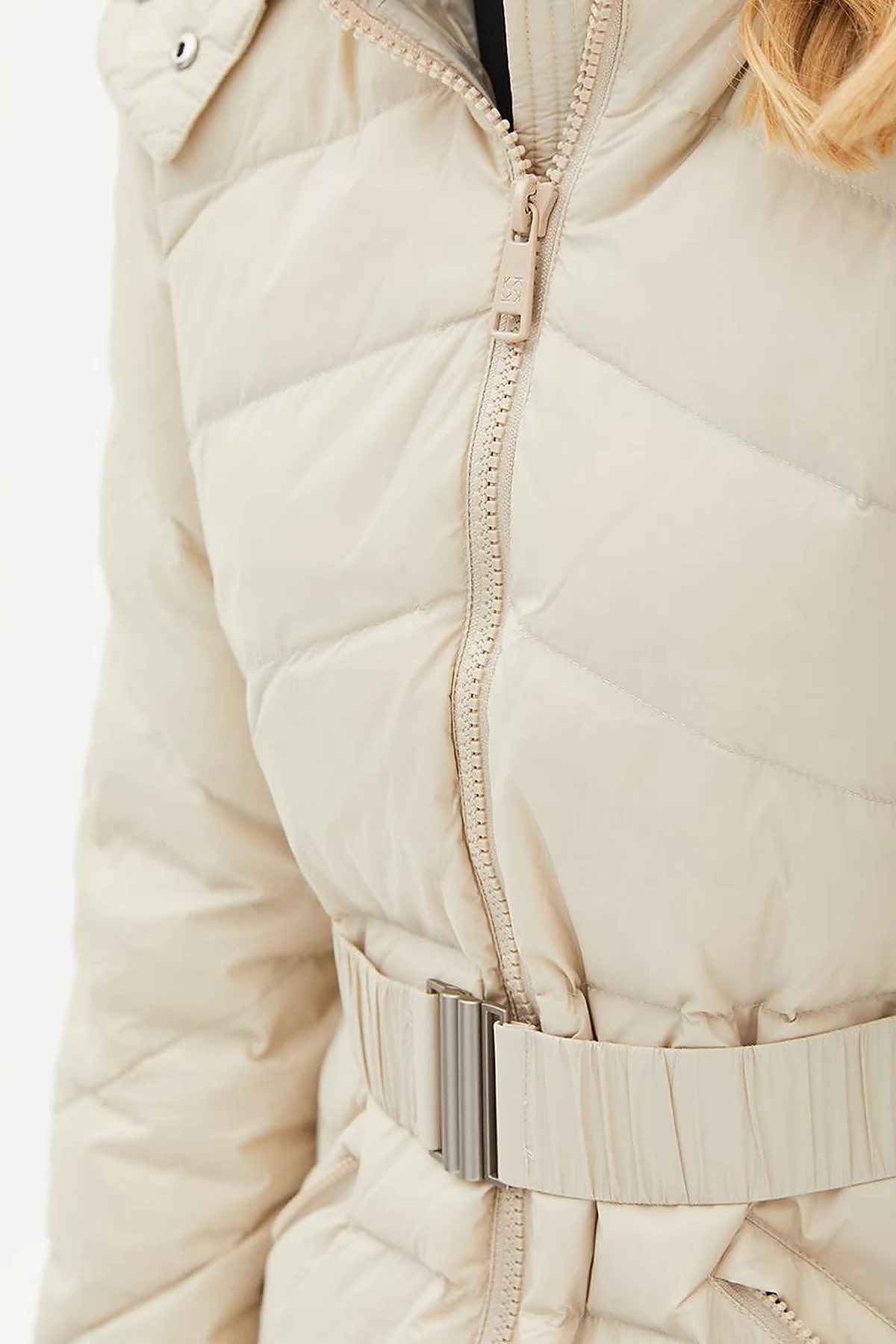 Removable Hooded Goose Down Coat Cream