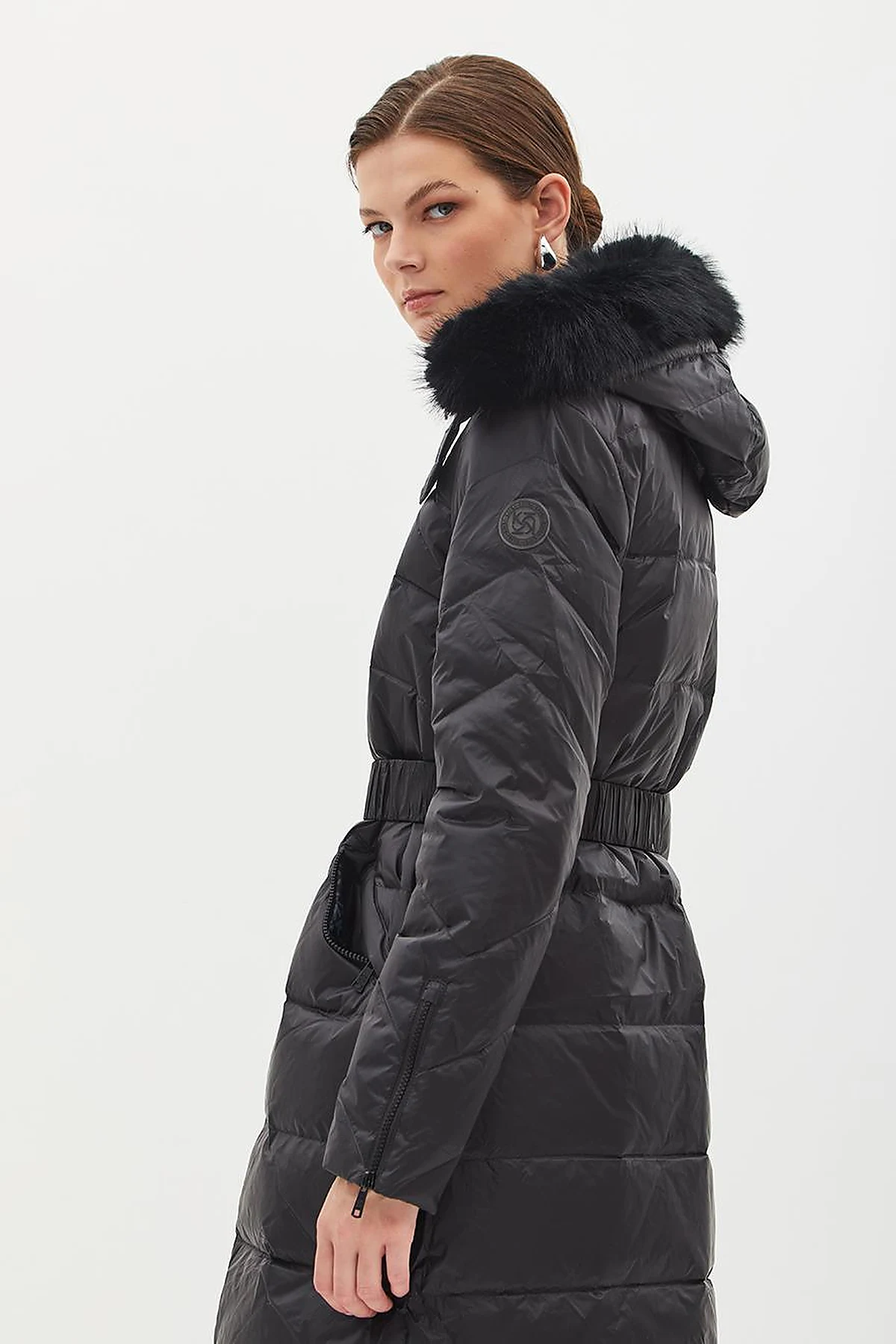 Removable Hooded Goose Down Coat Black