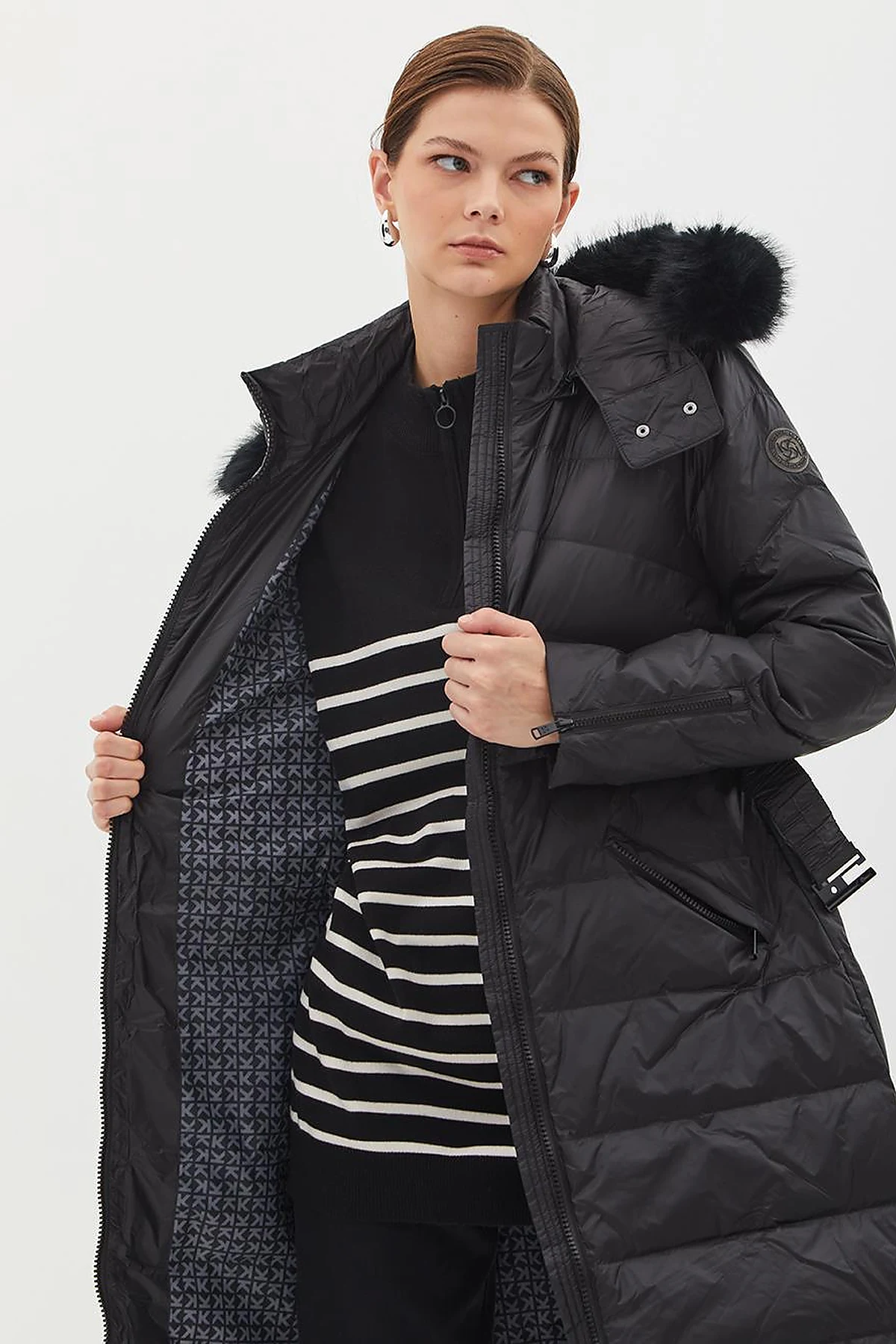 Removable Hooded Goose Down Coat Black