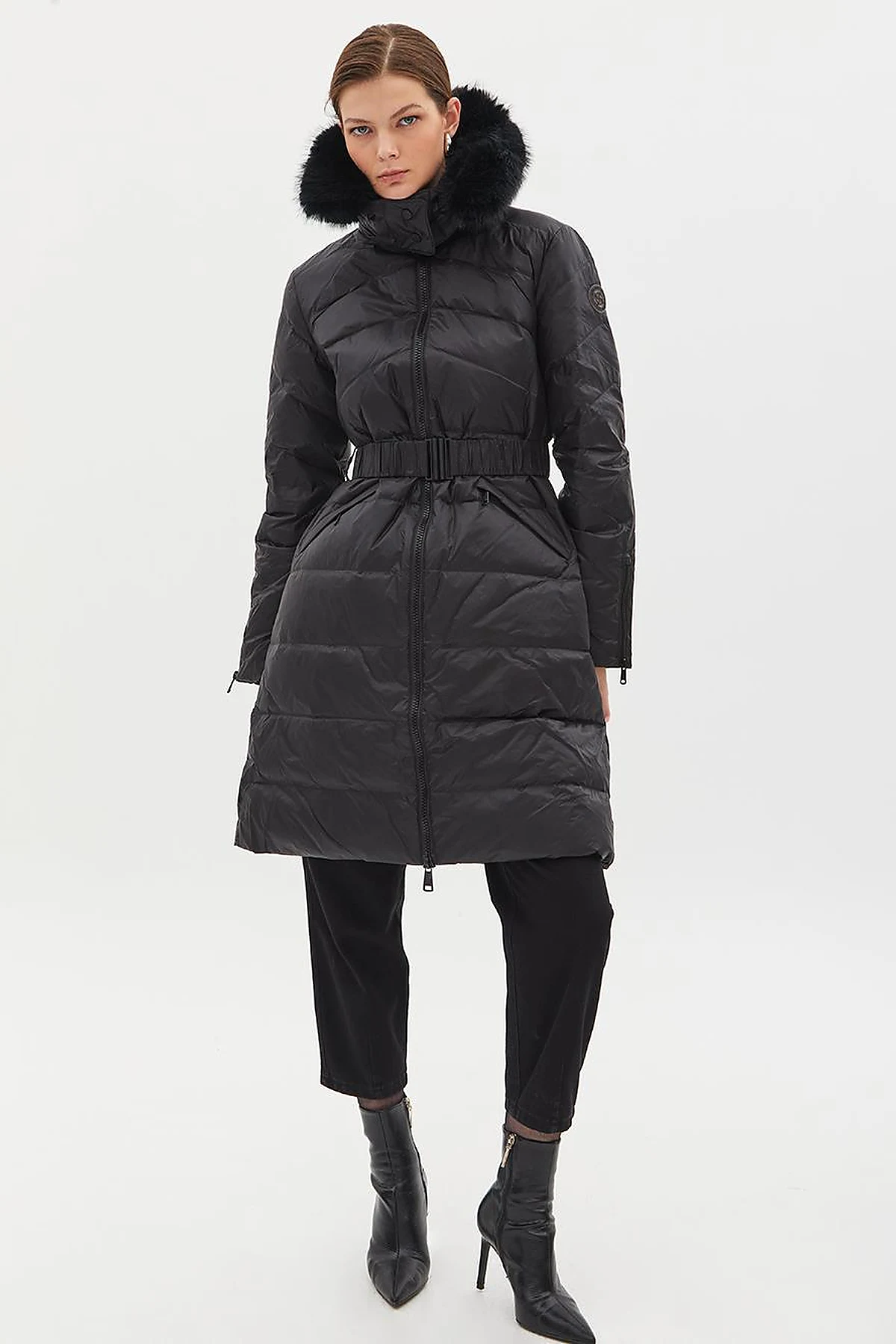 Removable Hooded Goose Down Coat Black