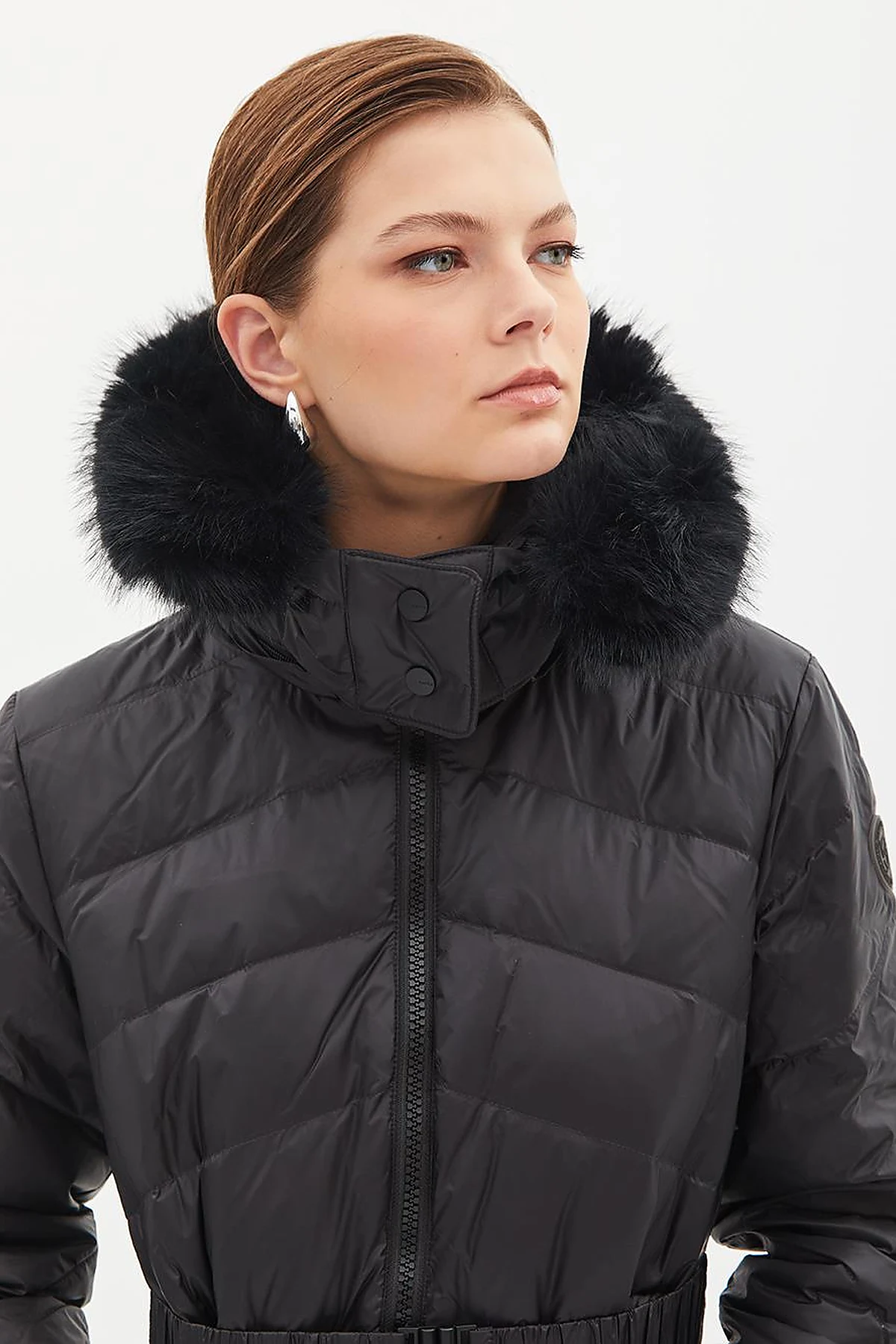 Removable Hooded Goose Down Coat Black