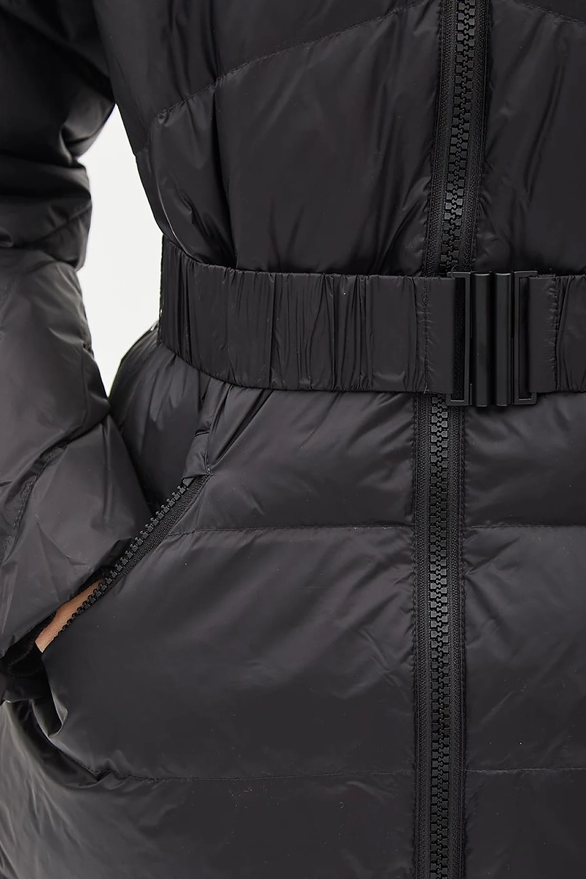 Removable Hooded Goose Down Coat Black