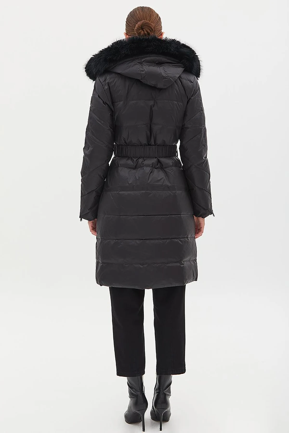 Removable Hooded Goose Down Coat Black