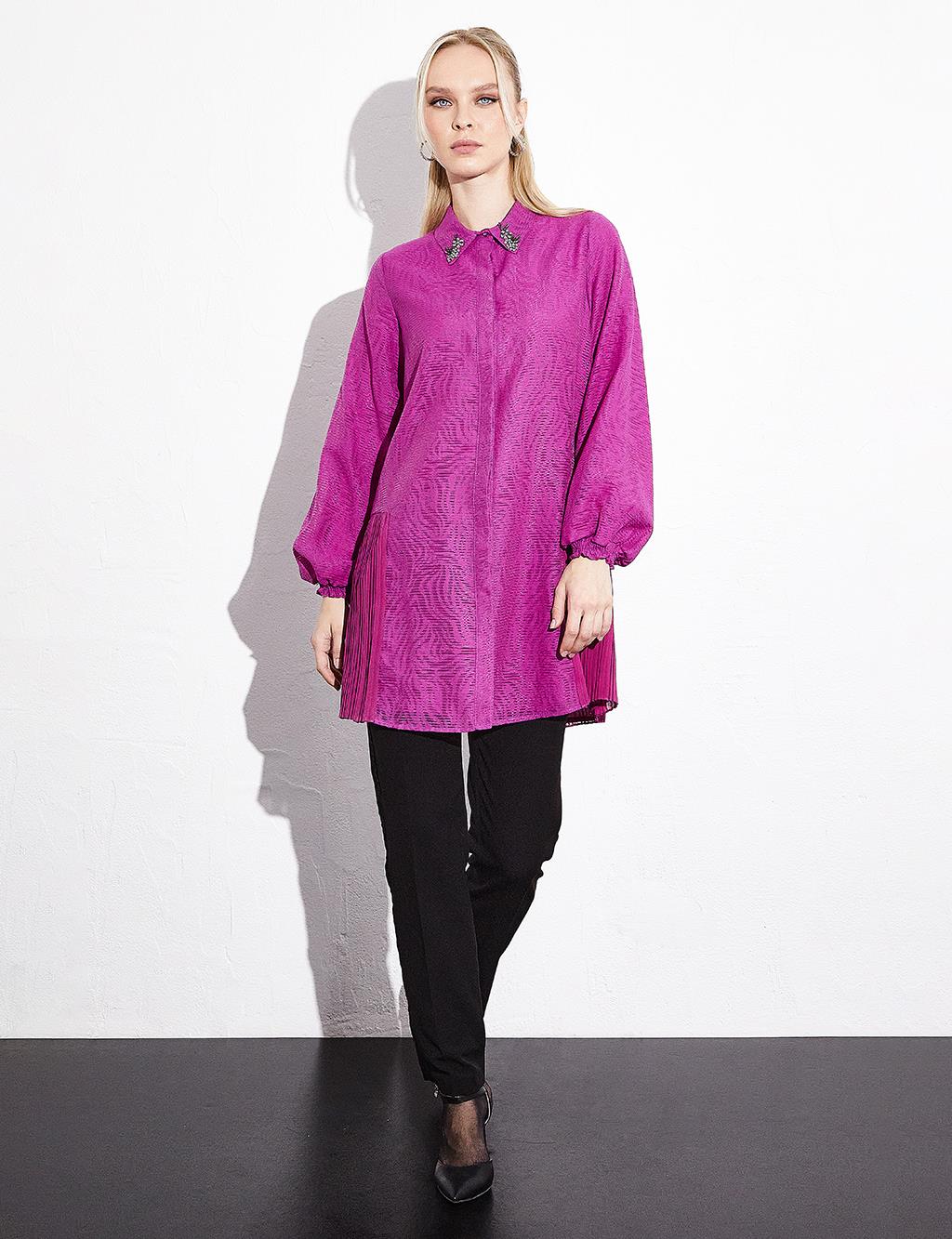 Abstract Patterned Pleated Tunic Purple