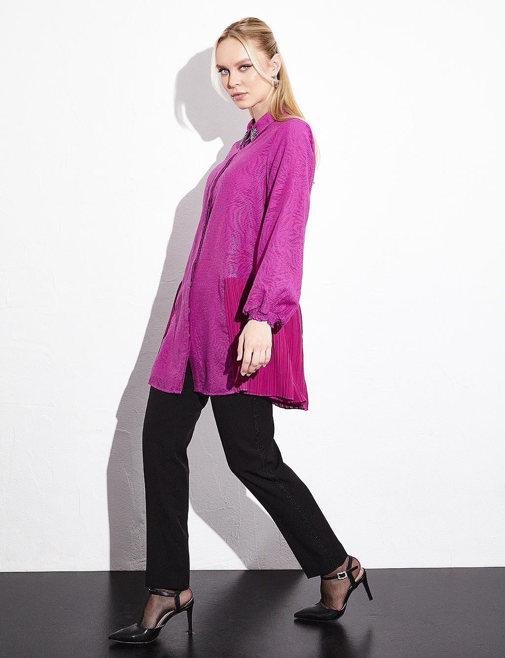 Abstract Patterned Pleated Tunic Purple