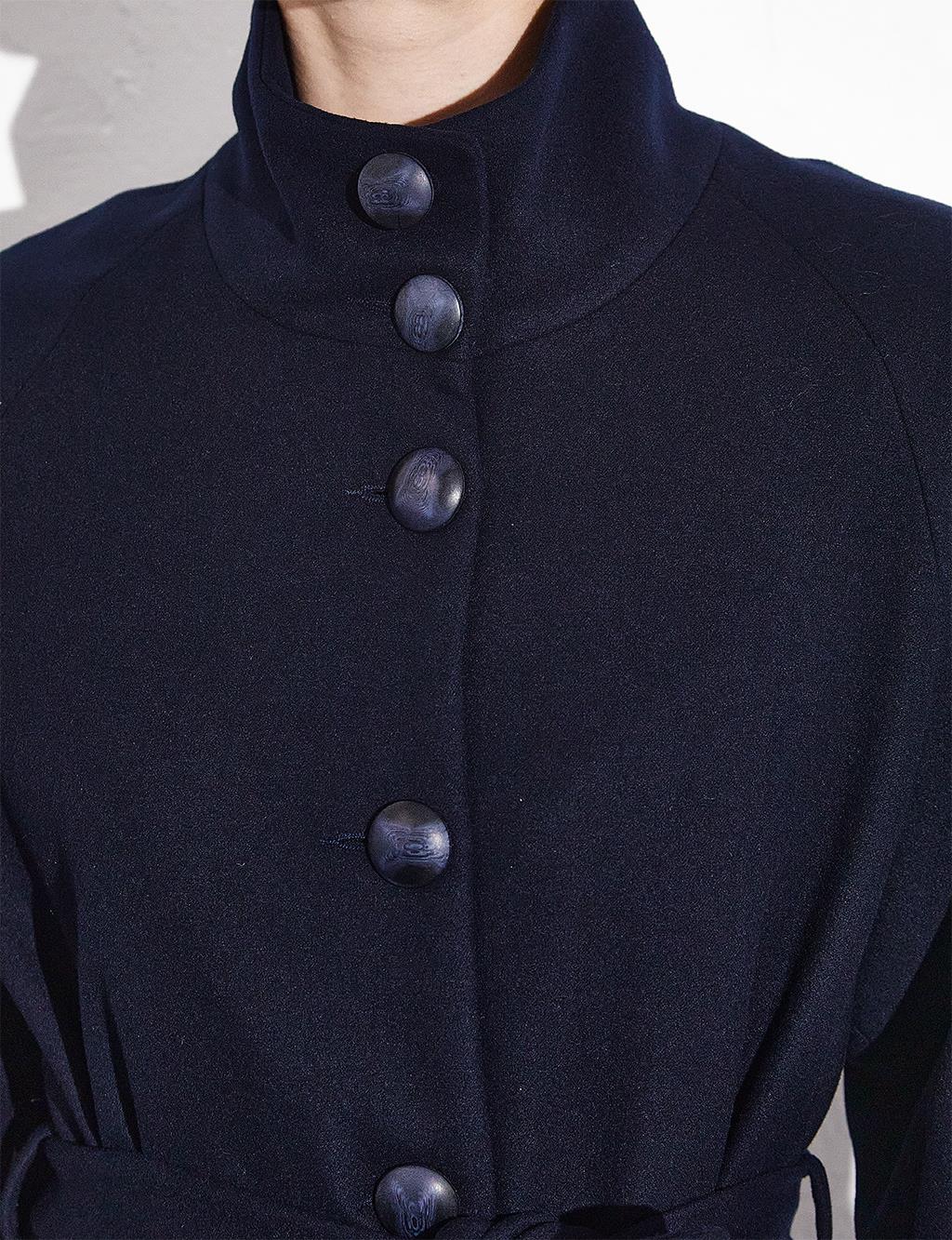 Big Buttoned Stand-up Collar Coat Dark Navy Blue