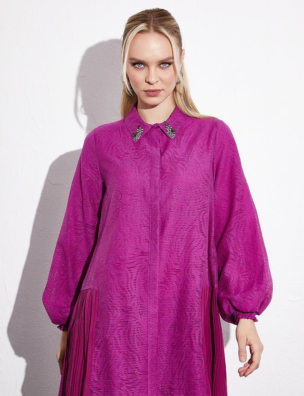 Abstract Patterned Pleated Tunic Purple