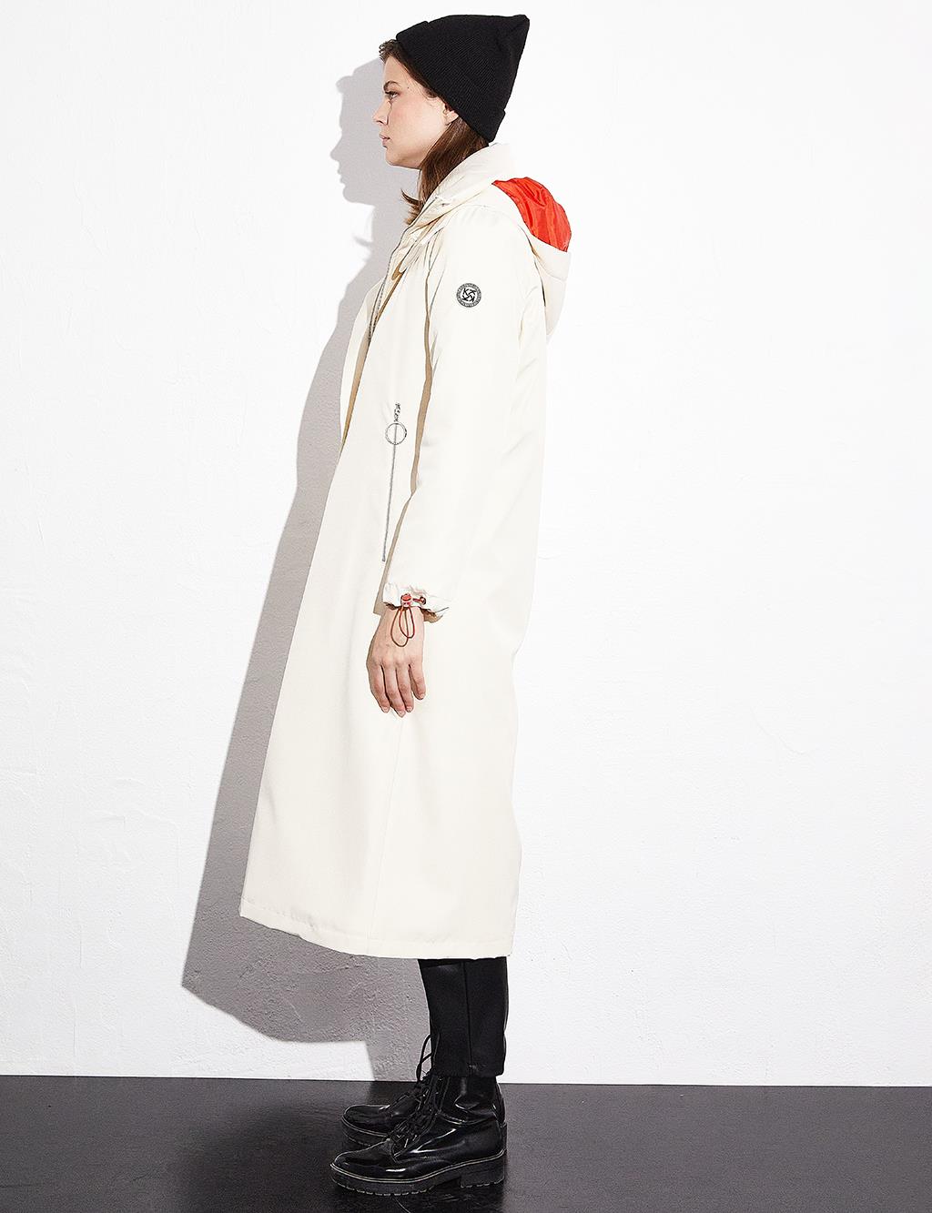 Hooded Stand-up Collar Coat Cream