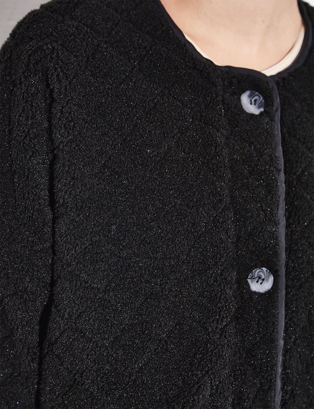 Double Sided Buttoned Plush Jacket Black