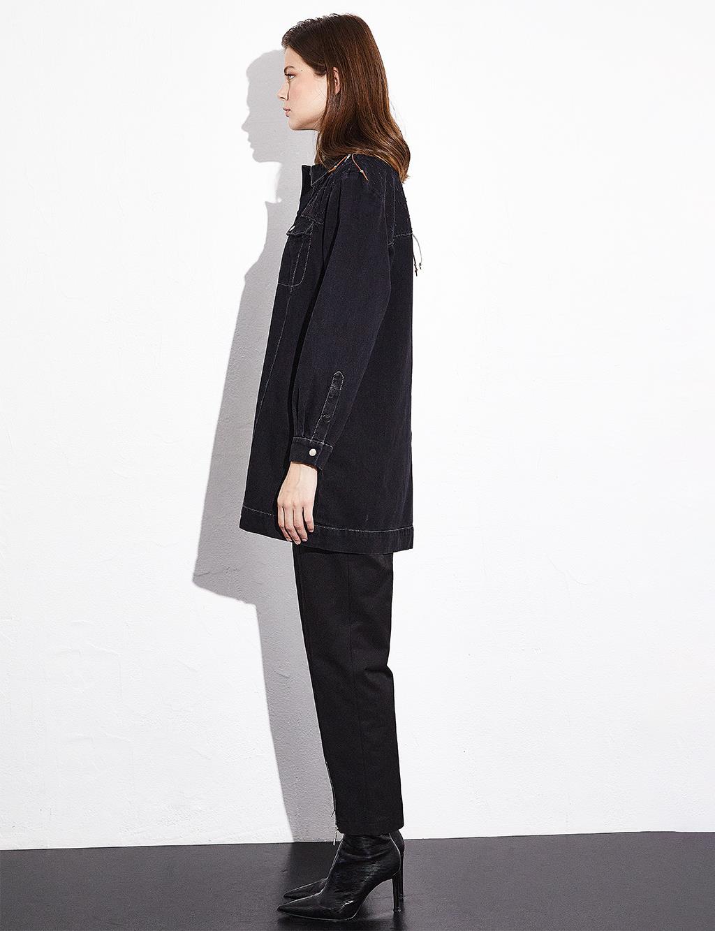 Buttoned Shirt Collar Jacket Black