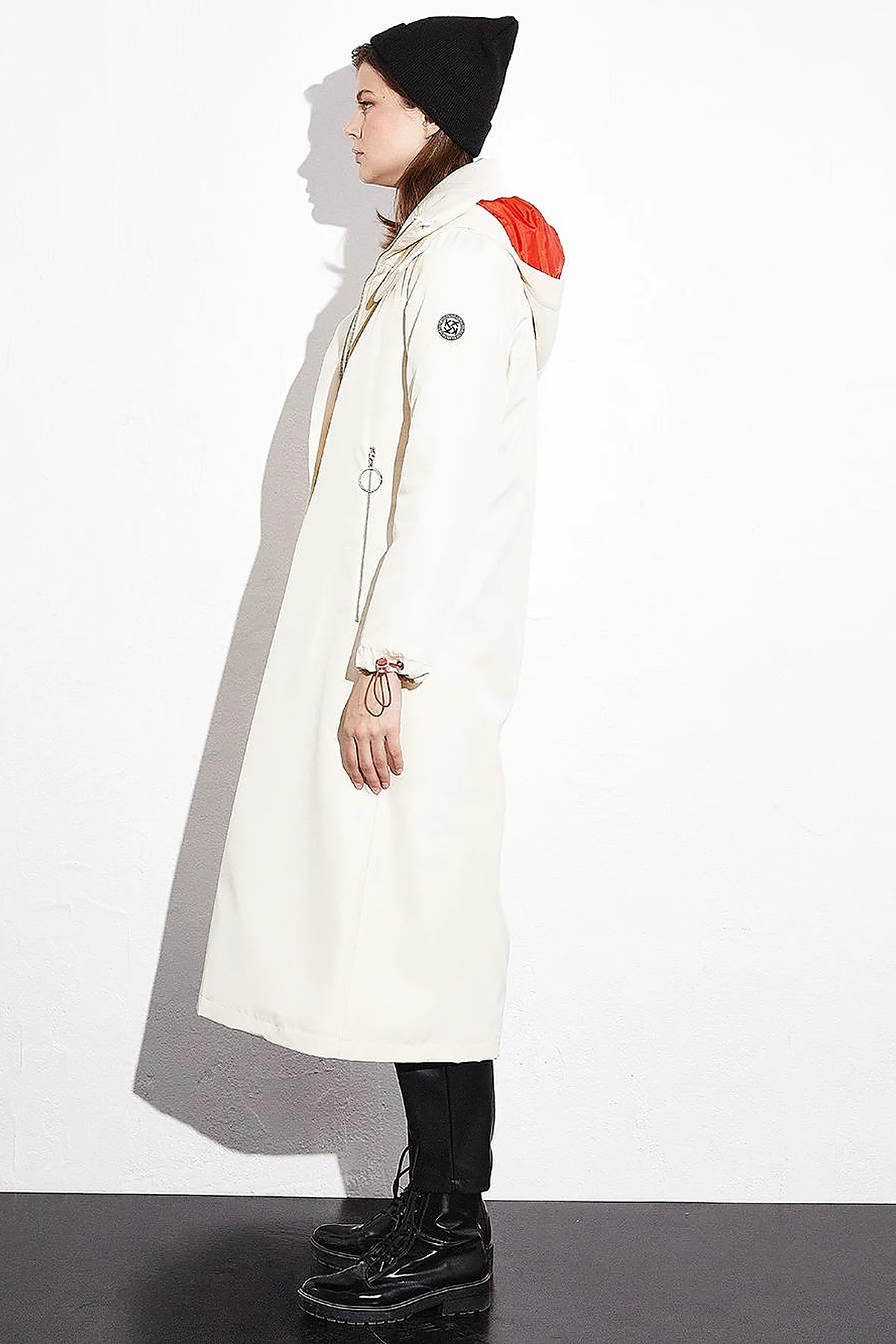 Hooded Stand-up Collar Coat Cream