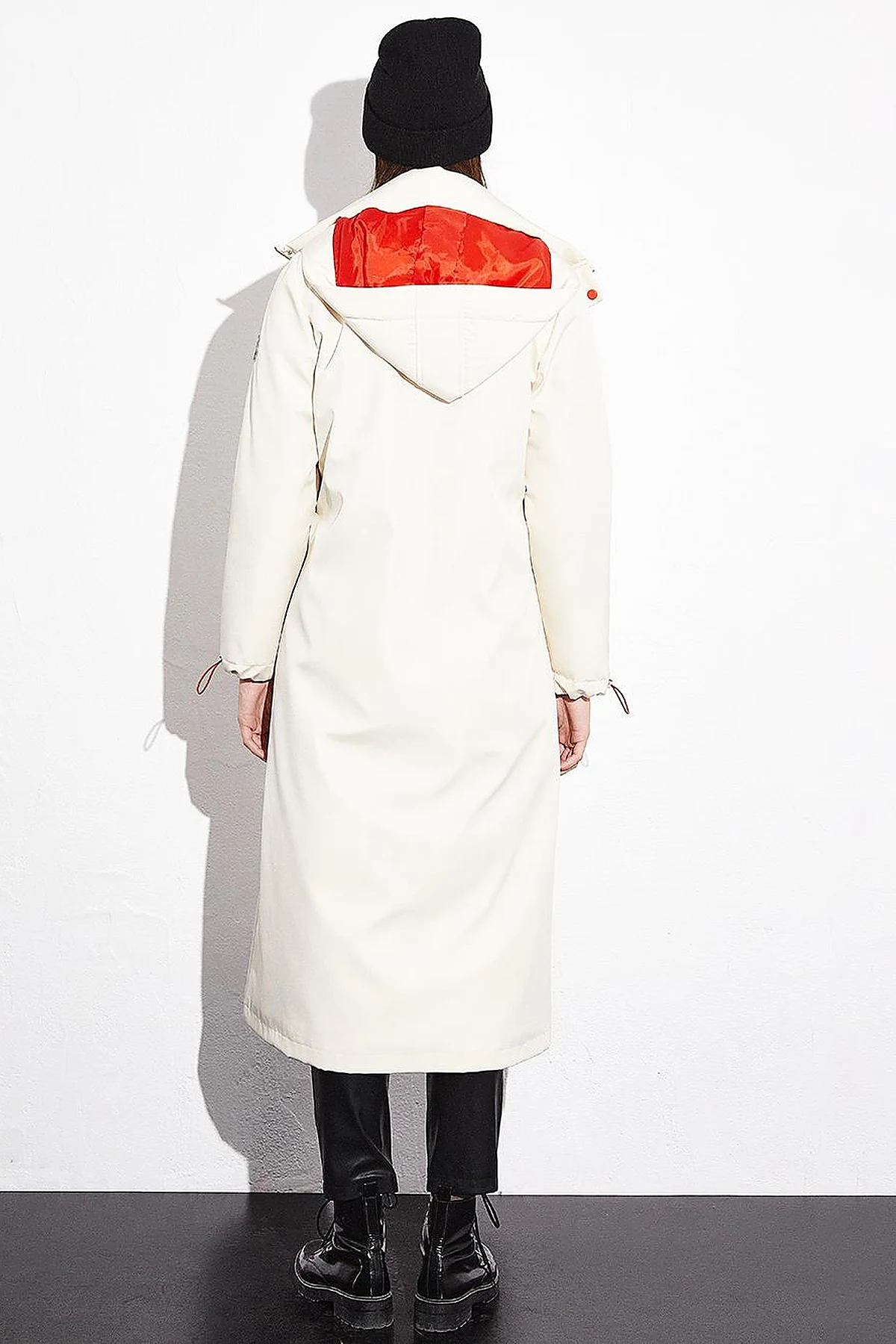 Hooded Stand-up Collar Coat Cream