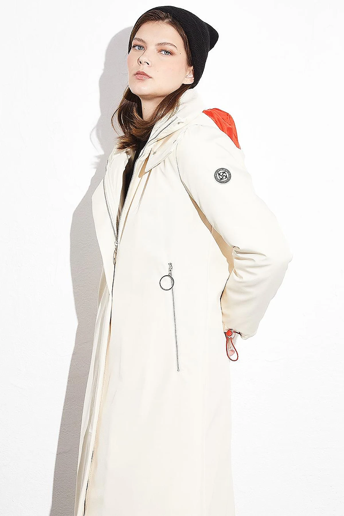 Hooded Stand-up Collar Coat Cream