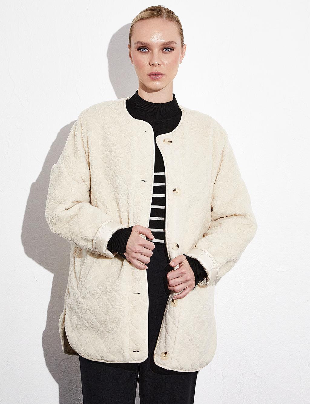 Double Sided Buttoned Plush Jacket Cream