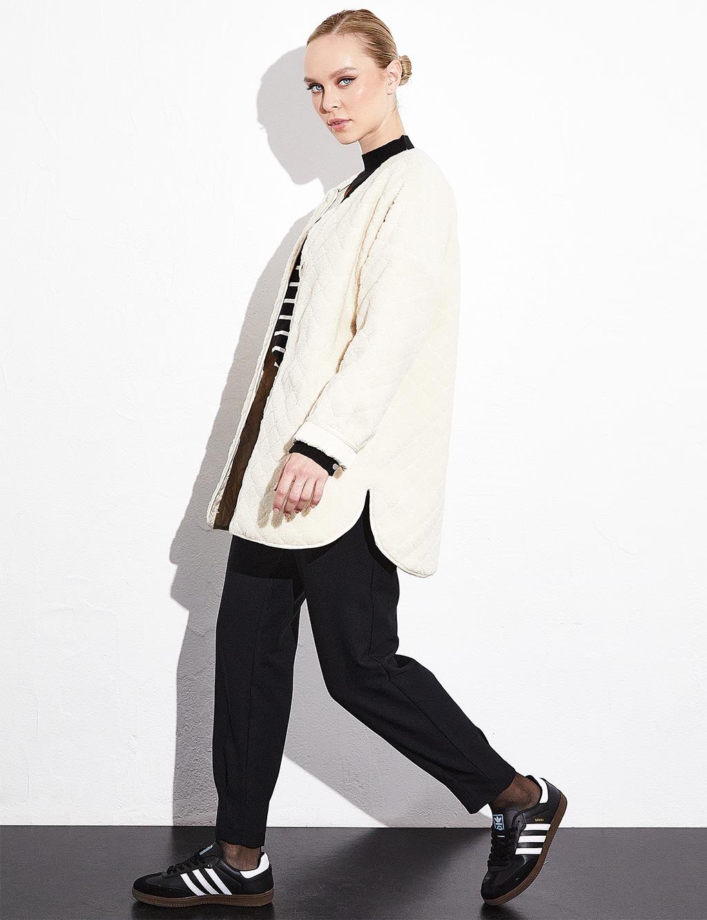 Double Sided Buttoned Plush Jacket Cream