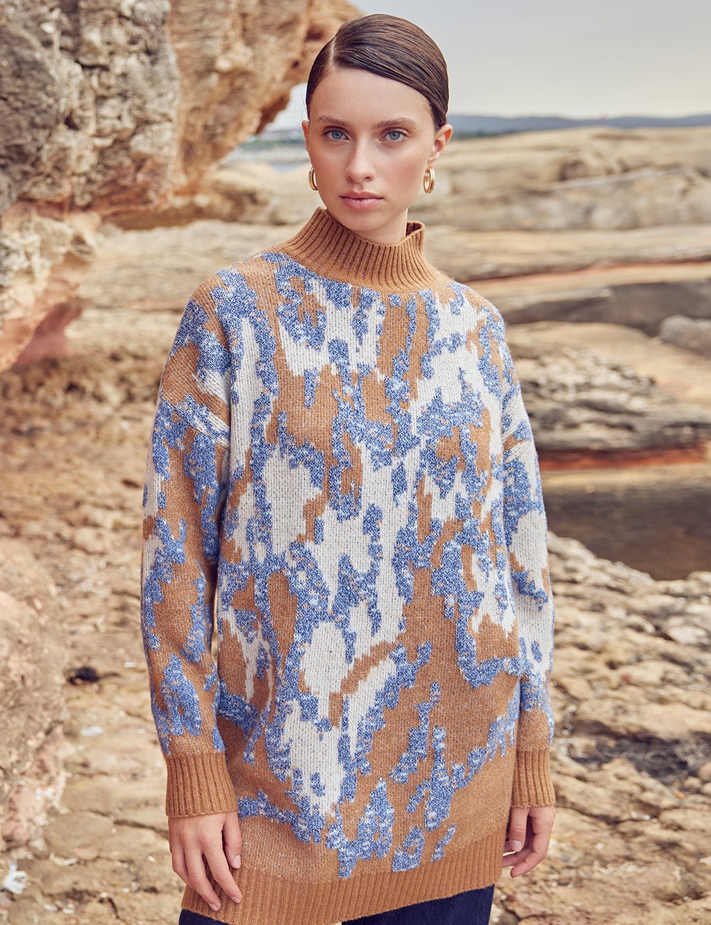 Exclusive Animal Print Glitter Knitwear Tunic İndigo