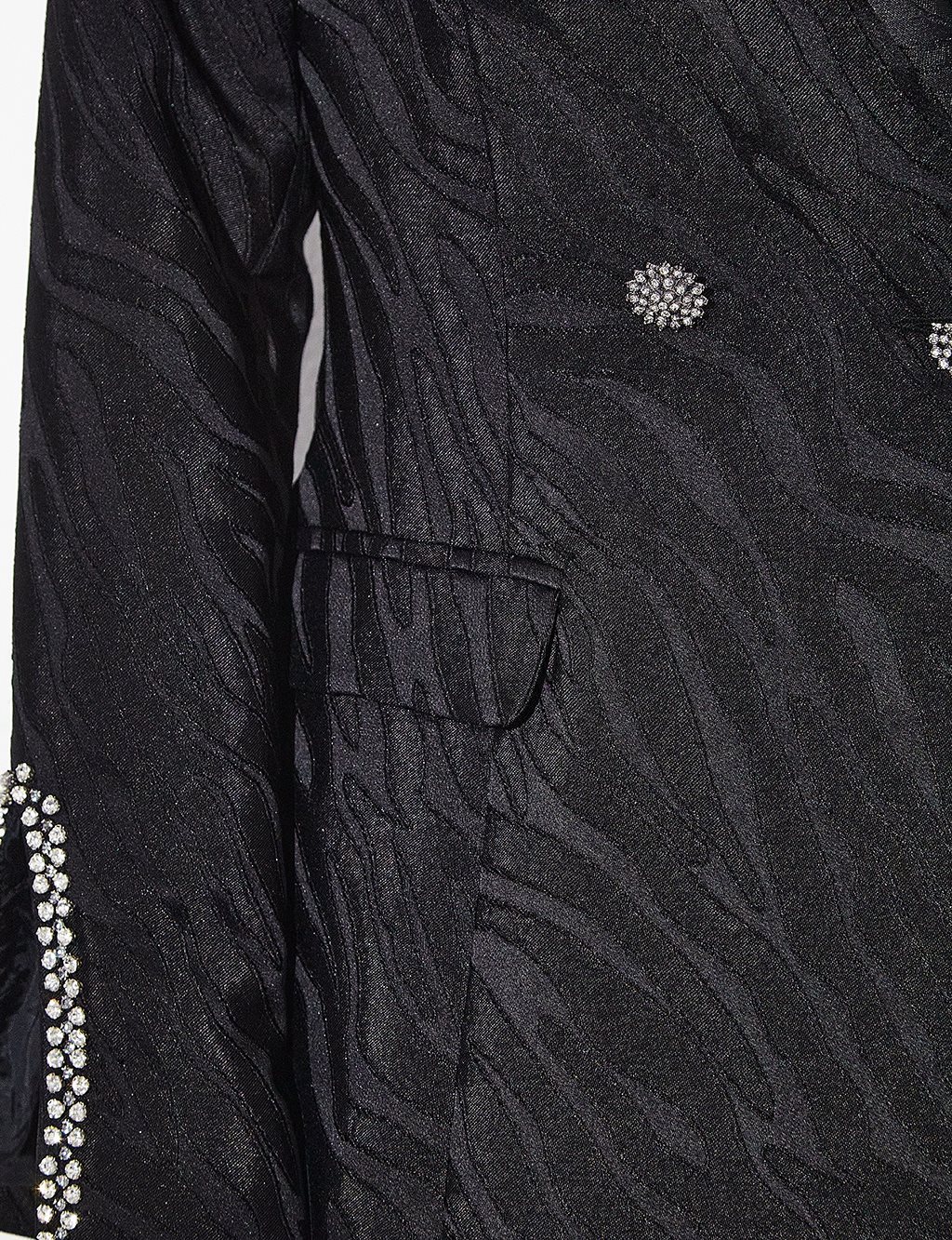Patterned Shiny Stone Detailed Double Suit Black