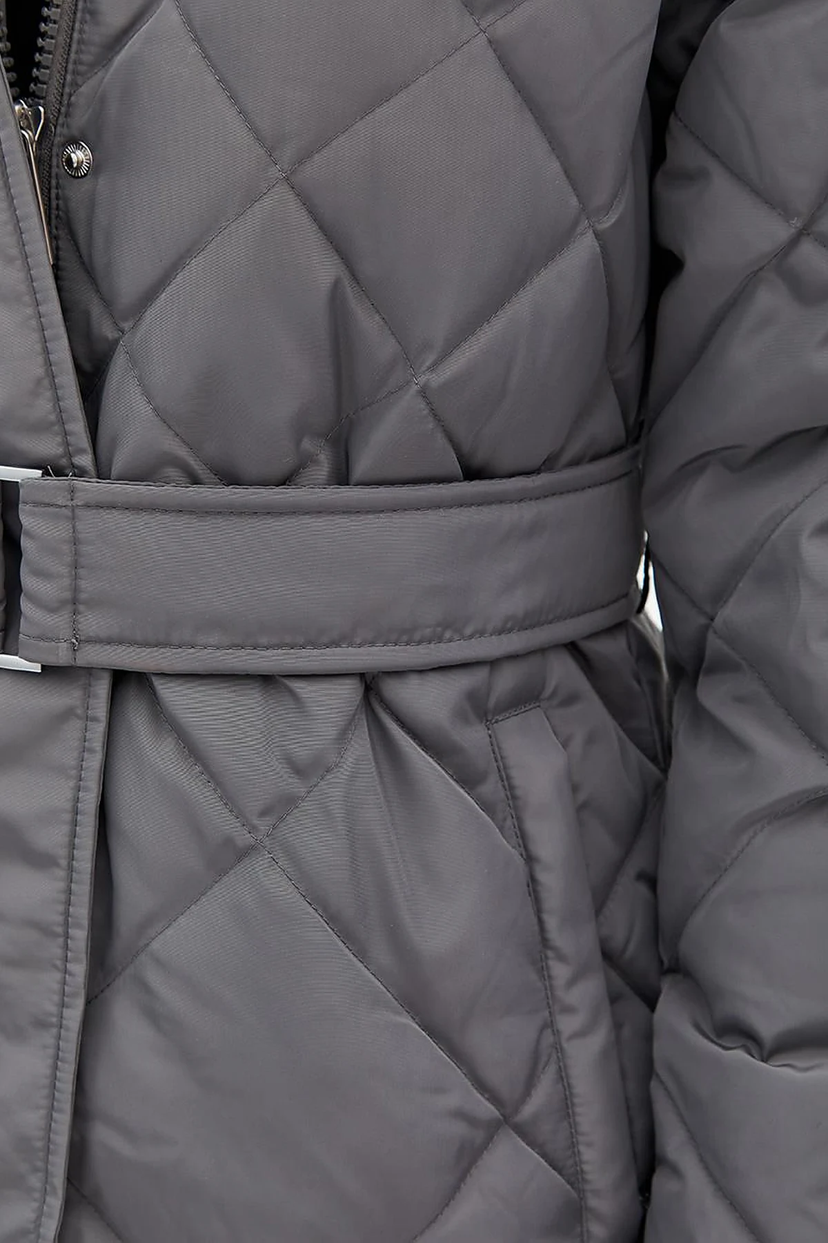 Diamond Patterned Faux Fur Goose Down Coat Smoked