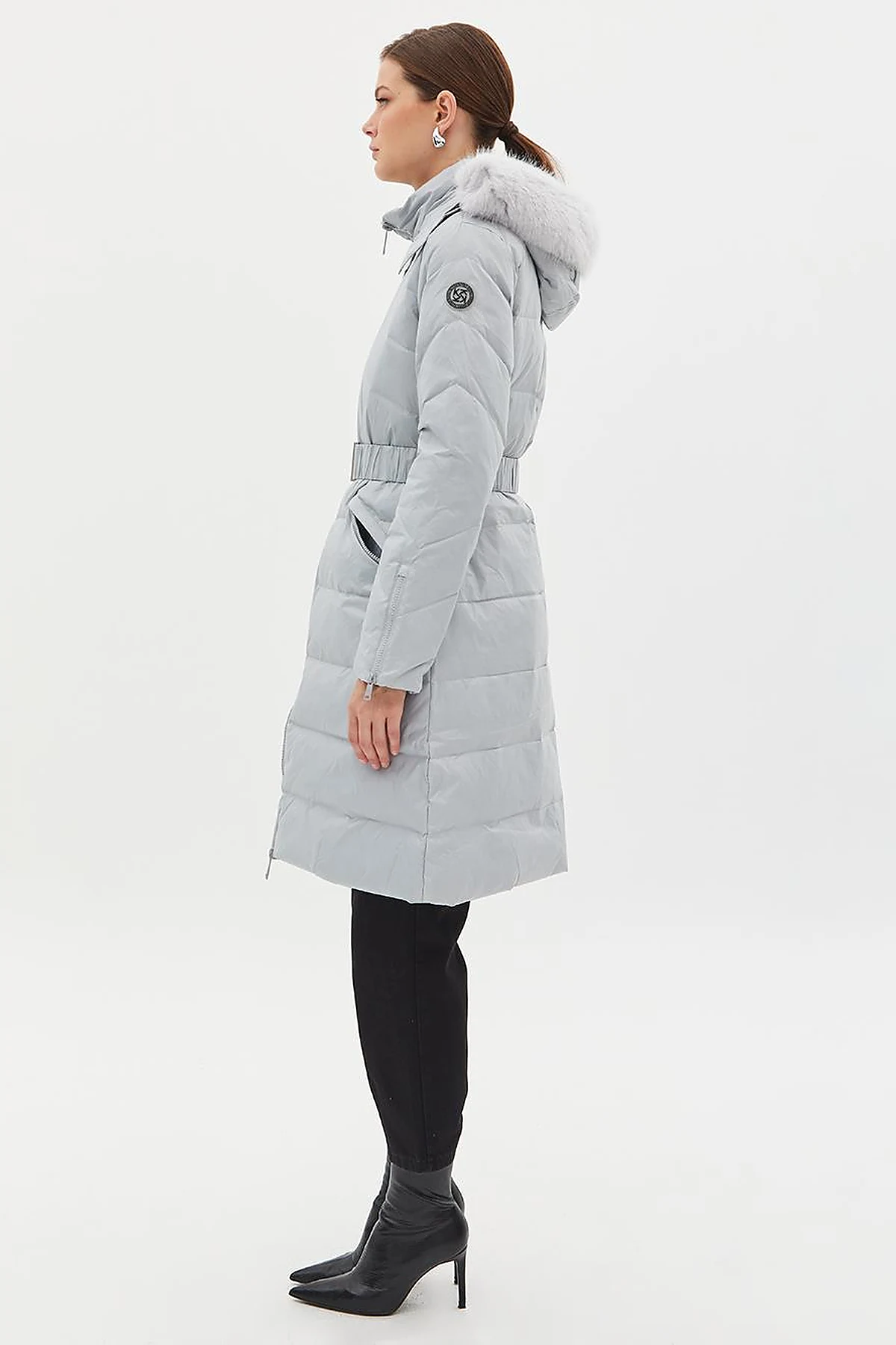 Removable Hooded Goose Down Coat Light Gray