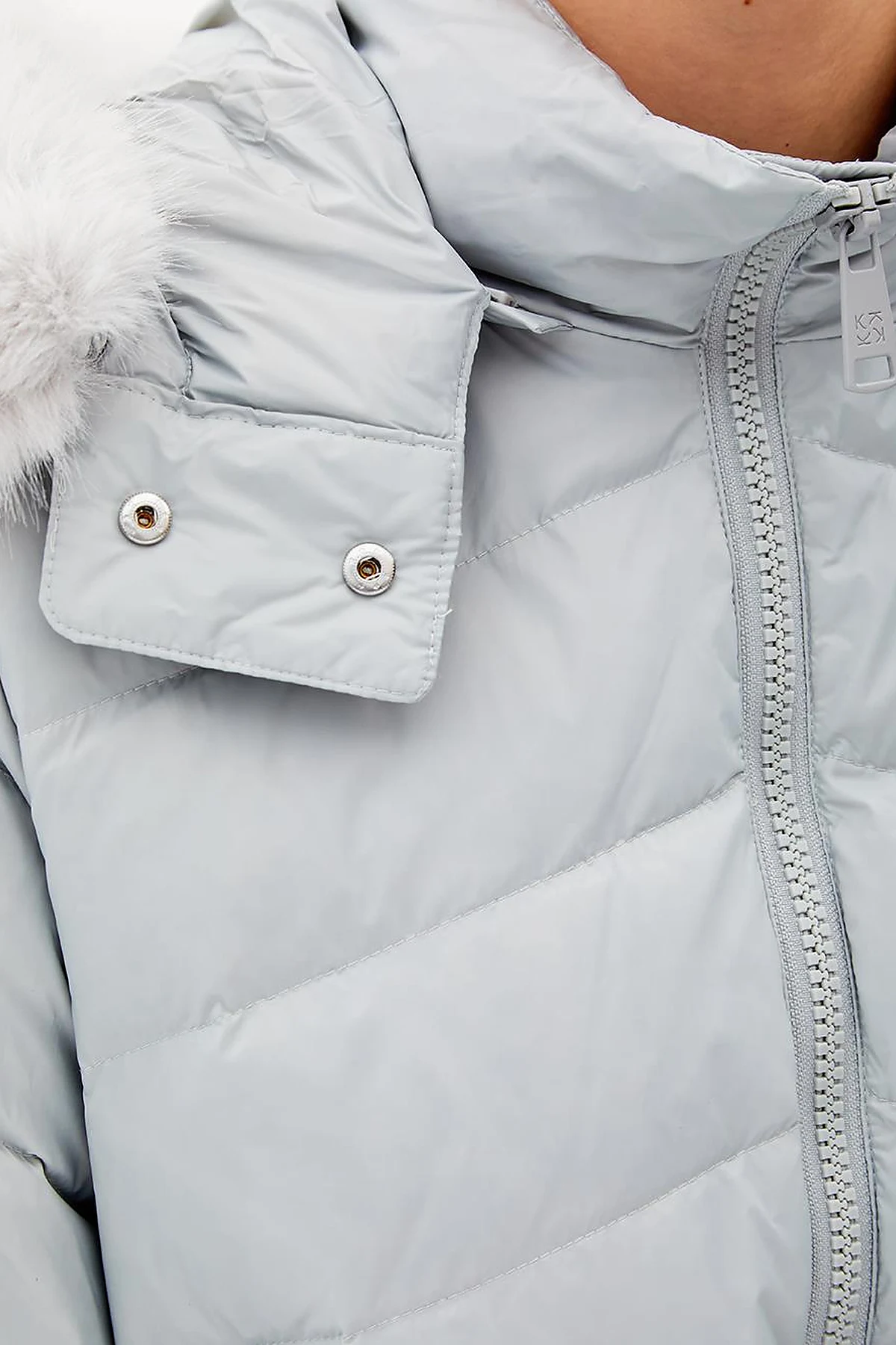 Removable Hooded Goose Down Coat Light Gray