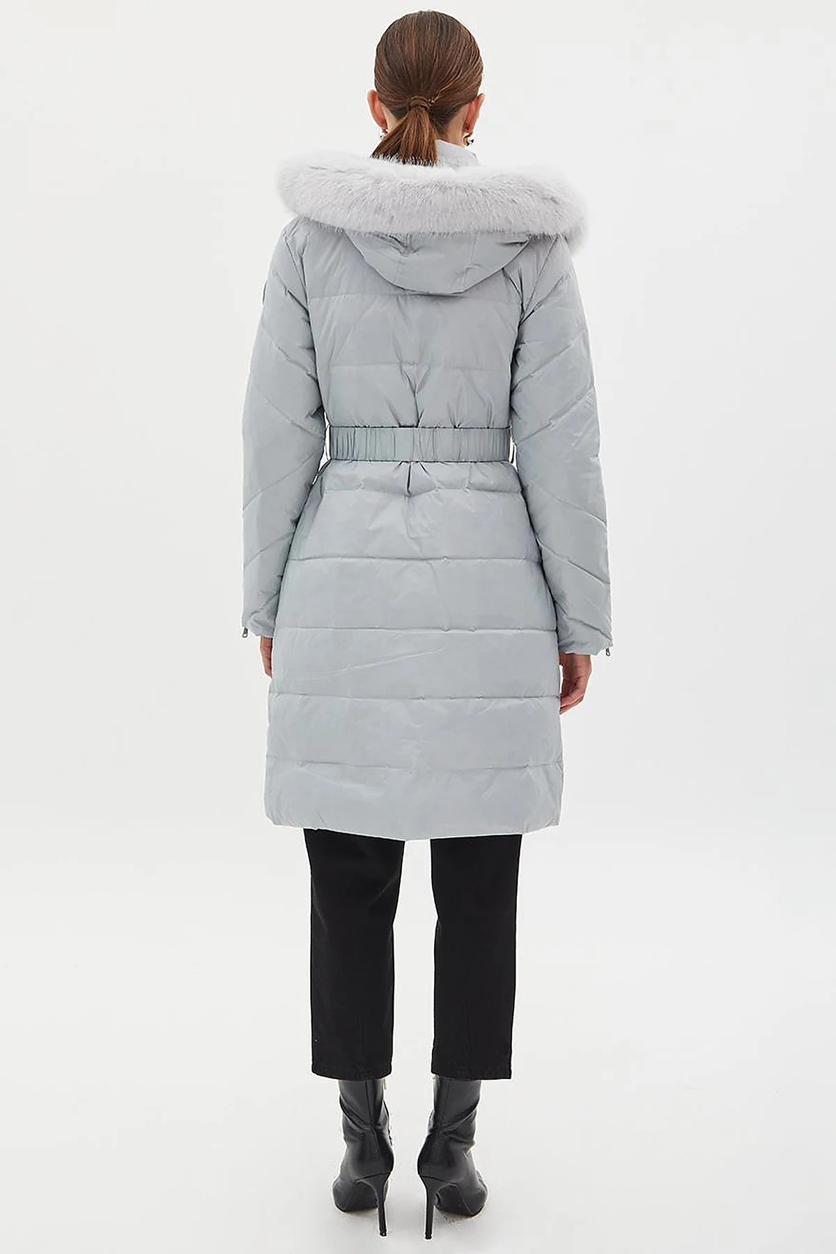 Removable Hooded Goose Down Coat Light Gray