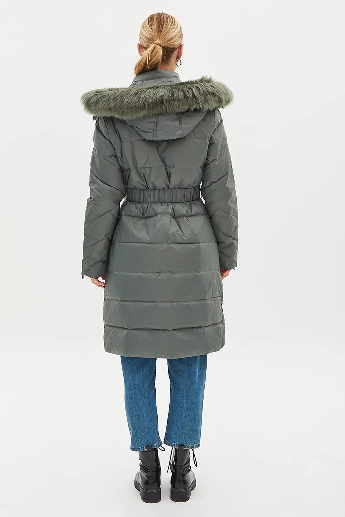 Removable Hooded Goose Down Coat Mold Green