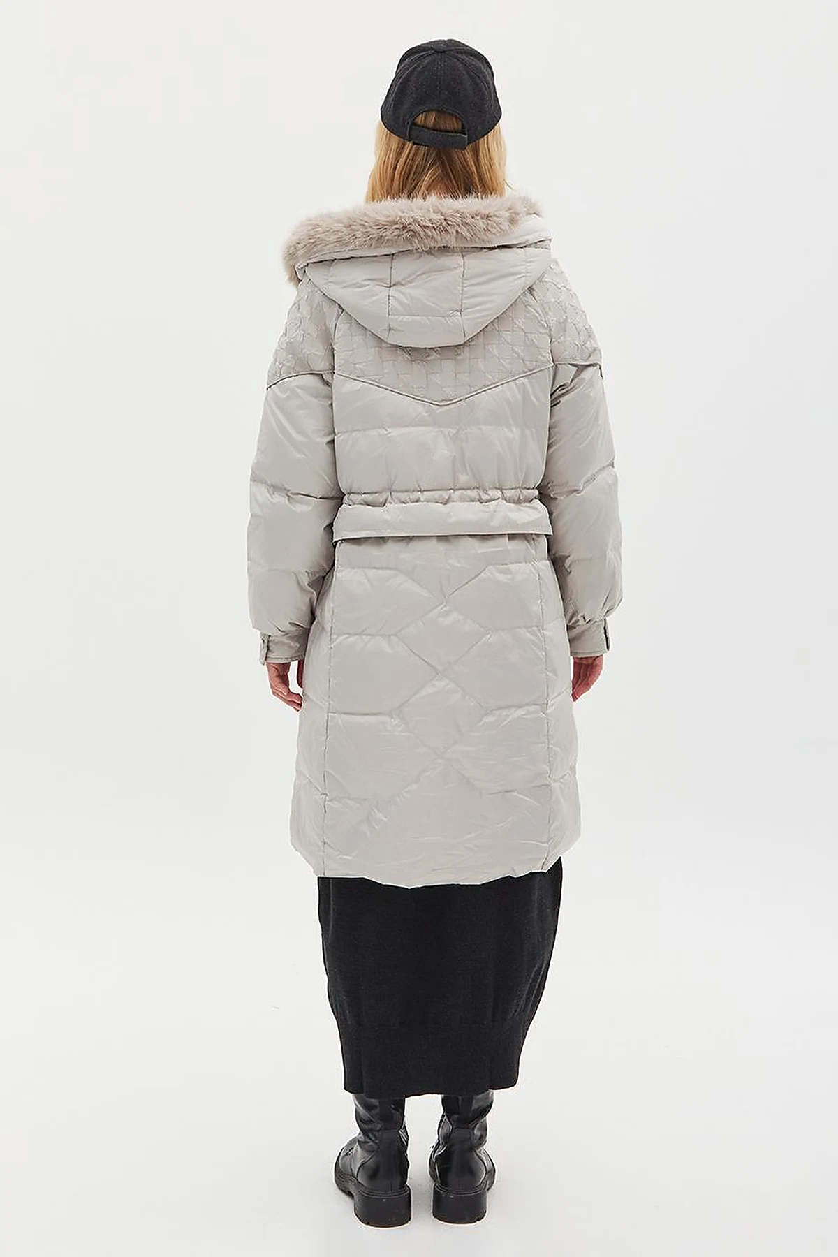 Faux Fur Fabric Garnished Goose Down Coat Light Gray