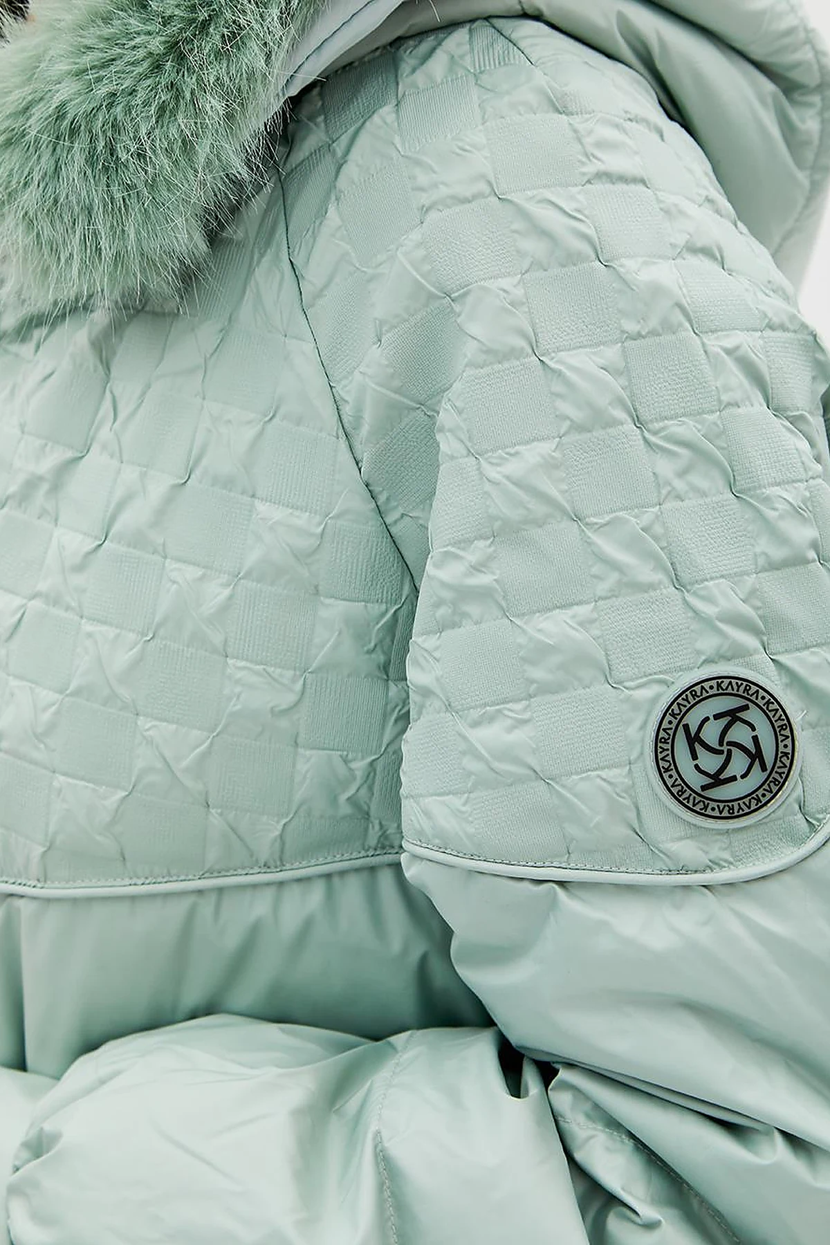 Faux Fur Fabric Garnished Goose Feather Coat Mint