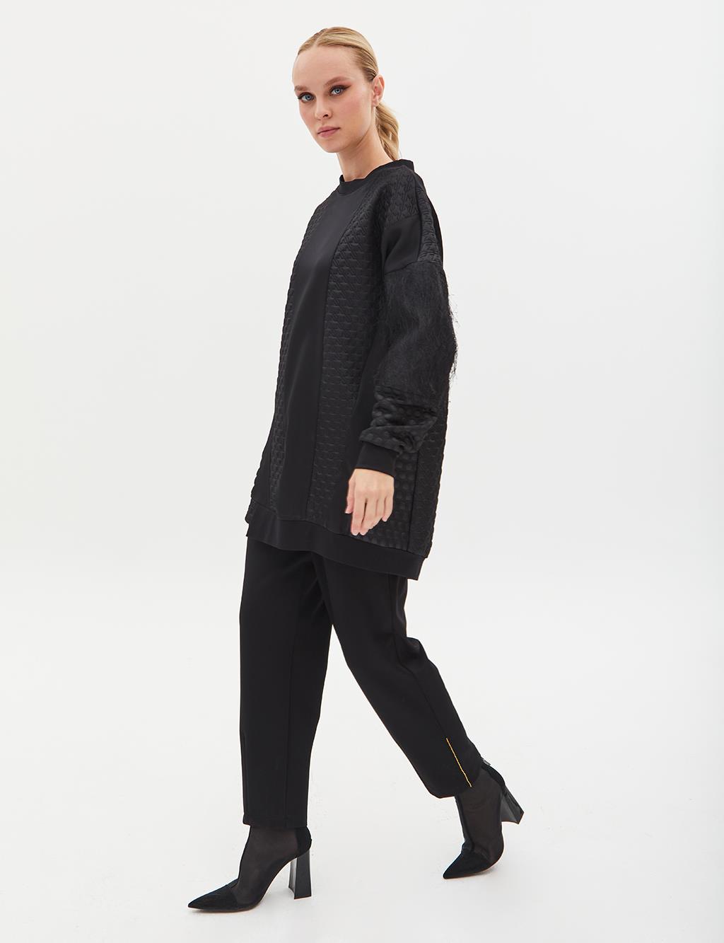 Textured Tassel Detailed Sweatshirt Black