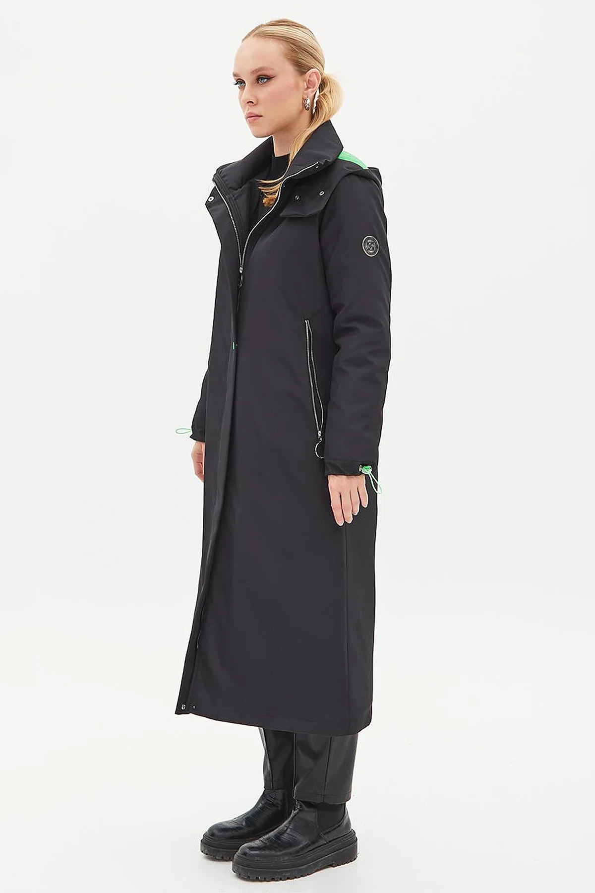 Hooded Stand Collar Coat Black