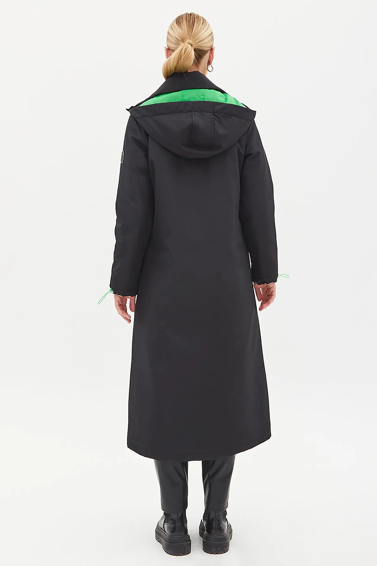 Hooded Stand Collar Coat Black